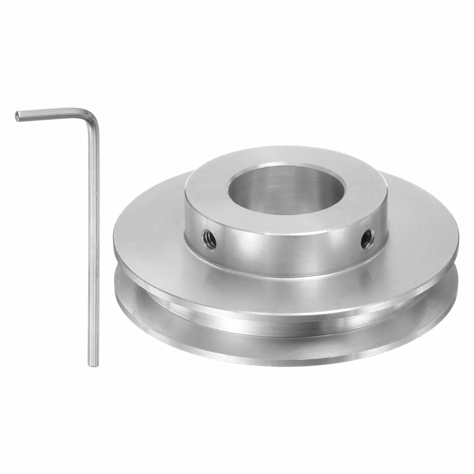 sourcing map Polea de Ranura Única 20 mm Diámetro Fijo 60 mm Diámetro Exterior Aleación Aluminio con Llave Hexagonal para Máquina Perforación