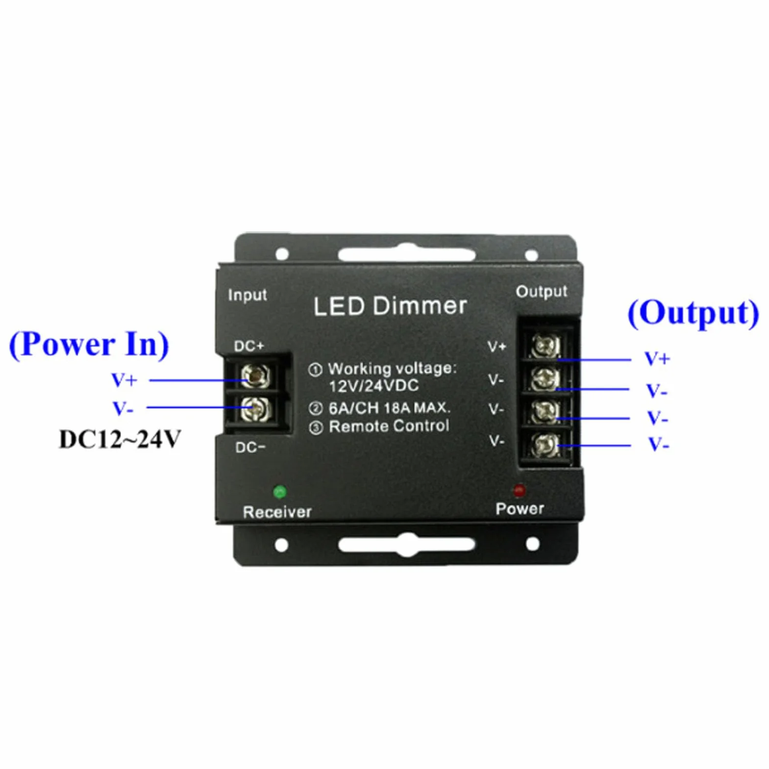 Atenuador LED Remoto Inalámbrico RF, Controlador PWM DC 12V-24V 30-50 Metros