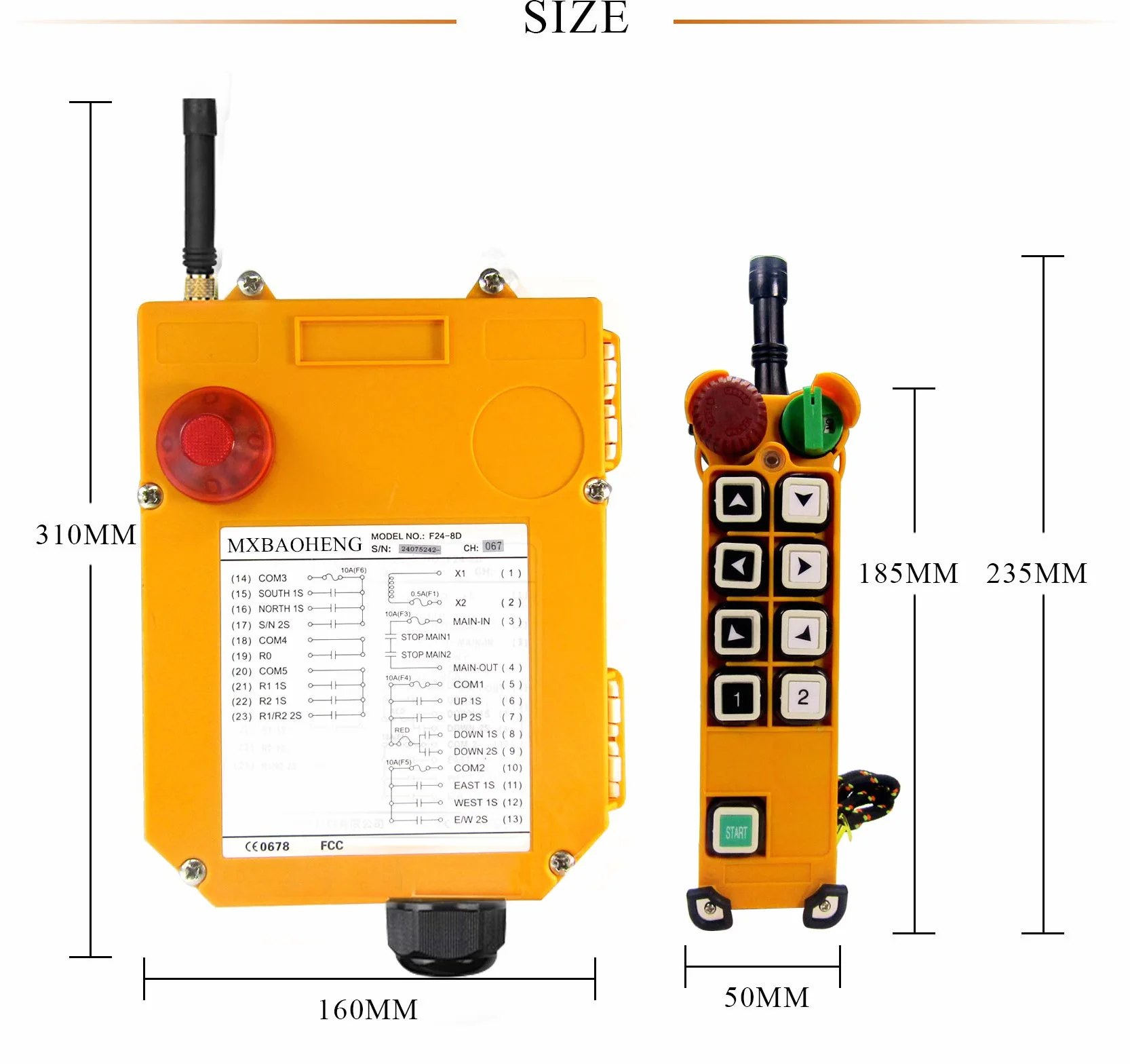 MXBAOHENG Mando para Grua y Polipasto 12-36V con Doble Velocidad F24-8D (1 Transmisor y 1 Receptor)