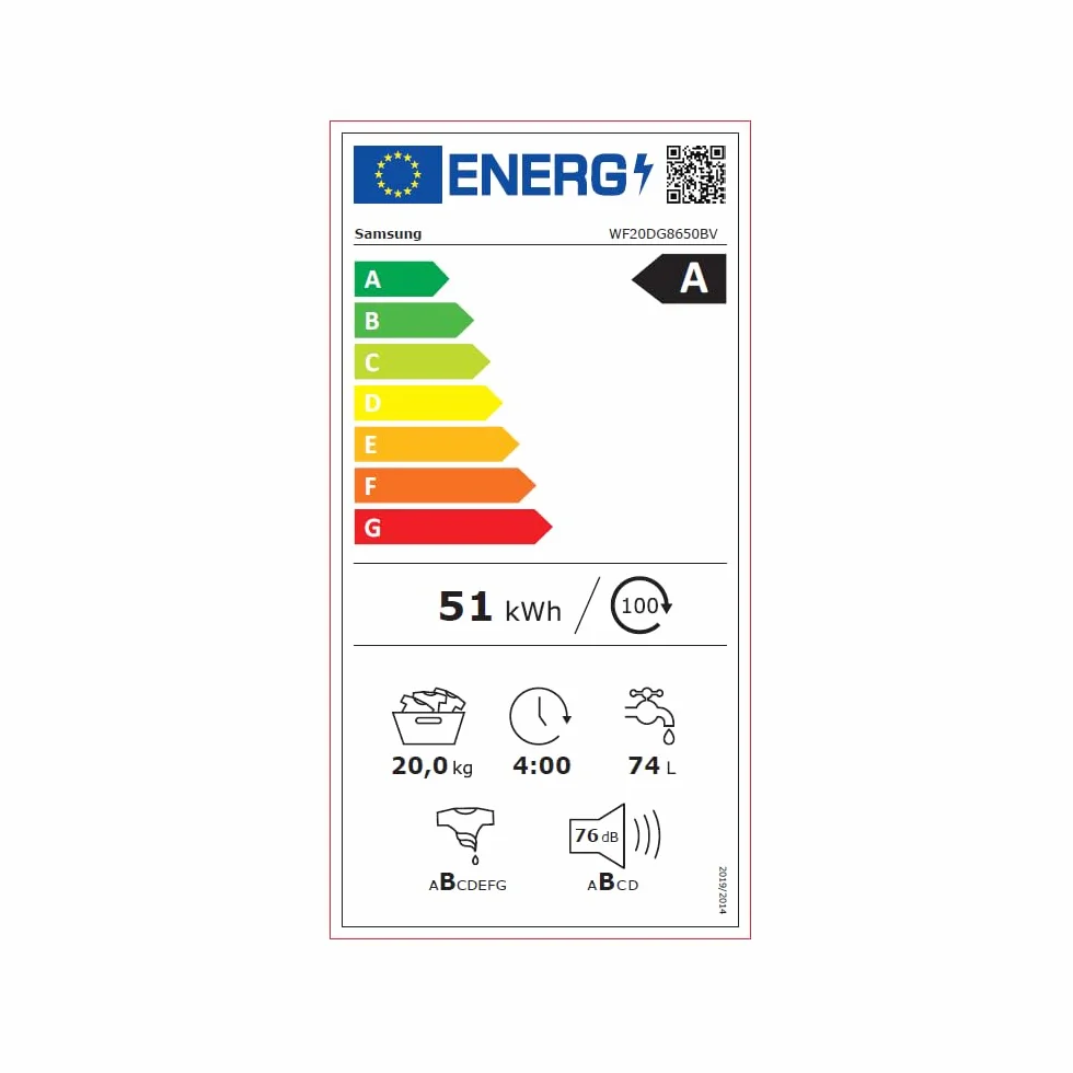 Samsung Lavadora AI 20kg EcoBubble™ Clase A Negra WF20DG8650BVU3