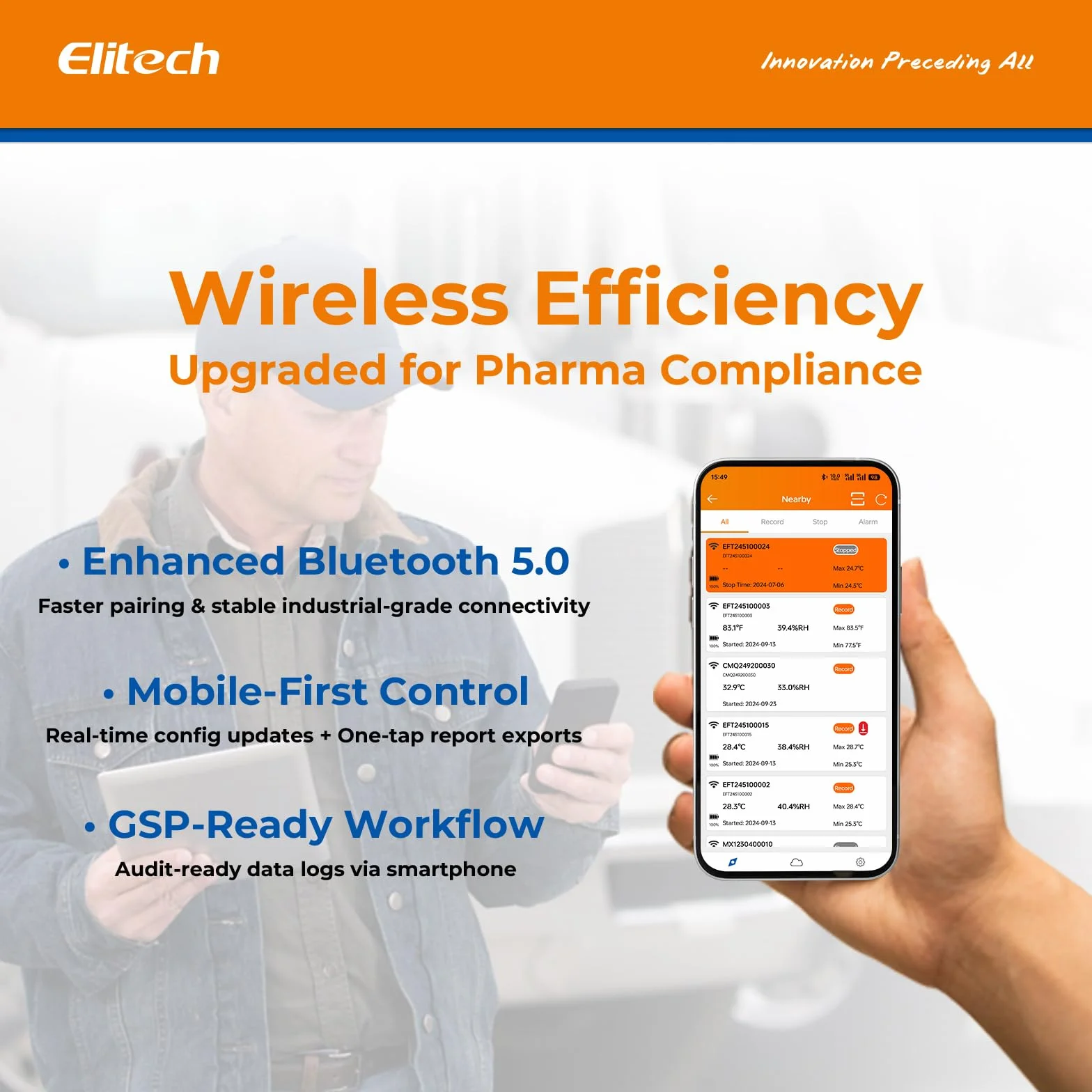 Elitech GSP-6Pro-GLE+THE Registrador de temperatura Bluetooth sensor temperatura humedad 100000 puntos datos certificado calibración