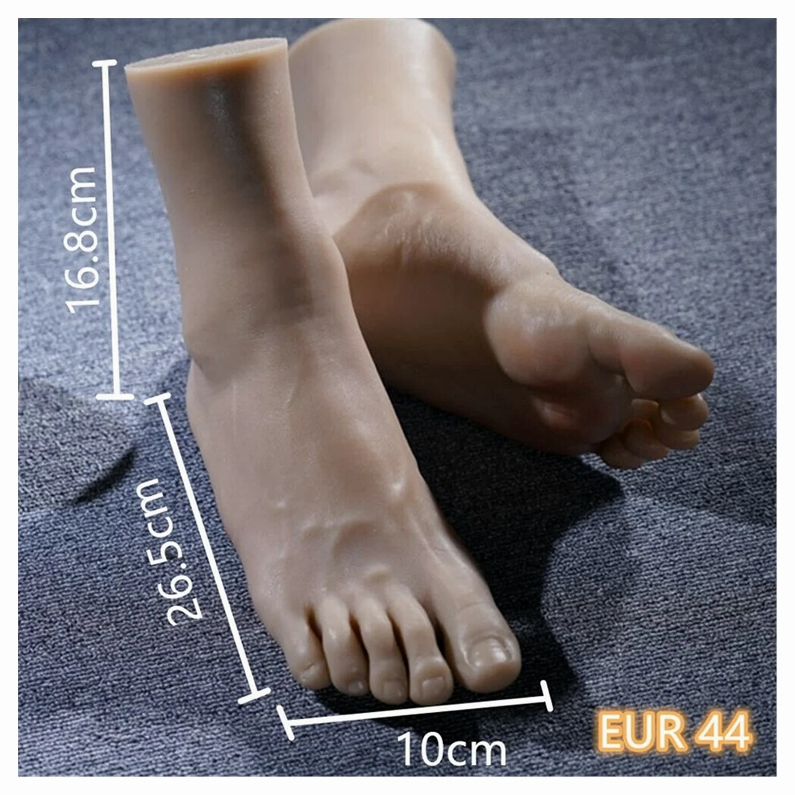 Modelo de pie de silicona realista 1 par de hombres de silicona pies maniquíes uno derecho izquierdo modelo de modelo for zapatos de visualización 44 tamaño(1 pcs right)