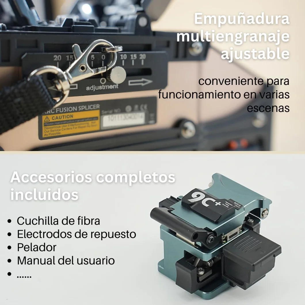 SD-9 Fusion Splicer Empalmadora de Fibra Optica con OPM y VFL Rápida 5s de Empalme y 11s de Calentamiento, fusionadora Core Alignment 6 Motores con Batería 7200mAh para Proyectos FTTx FTTH