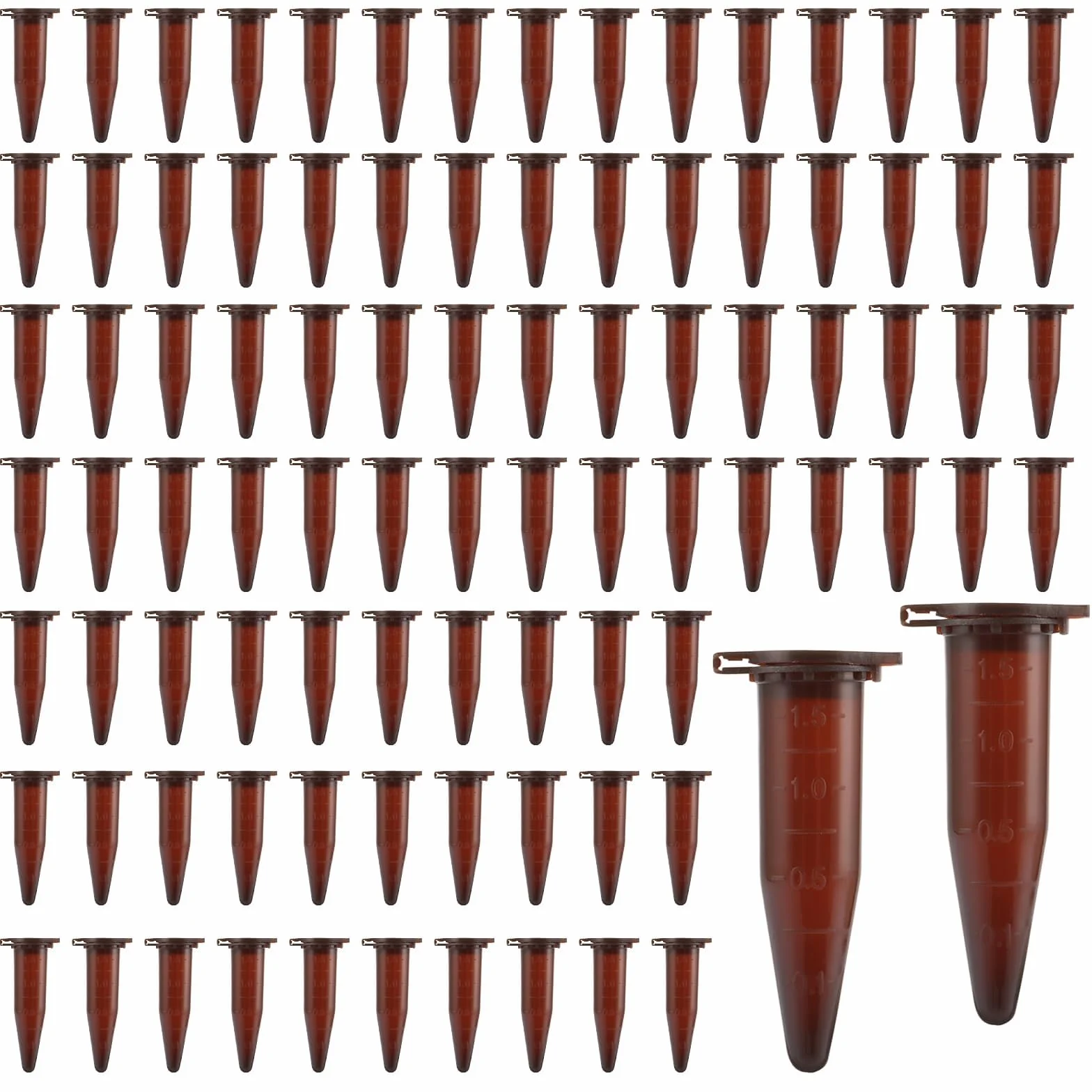 SHUESS 500 tubos de centrífuga de 1,5 ml, recipientes de reacción, tubo de microcentrífuga transparente, tubo de centrífuga con cierre a presión, fondo cónico para laboratorio (marrón)