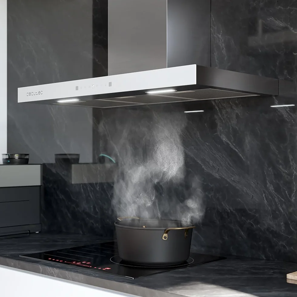 Cecotec Campana Extractora 90 cm Bolero Flux TT 905500 Glass White A++ 70W 550m³/h Control Táctil LED