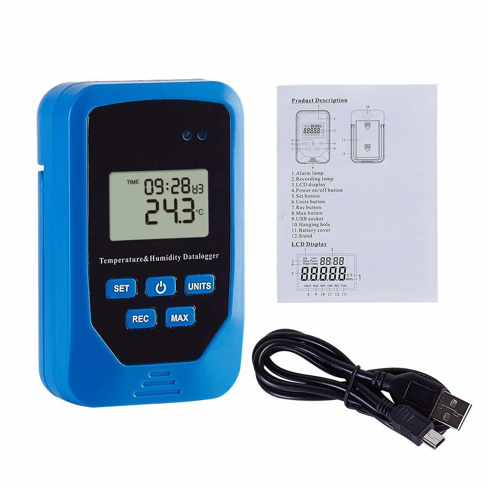 VIDOO Lcd Termómetro Digital Temperatura Y Humedad Datalogger Registro 80.000 Datos