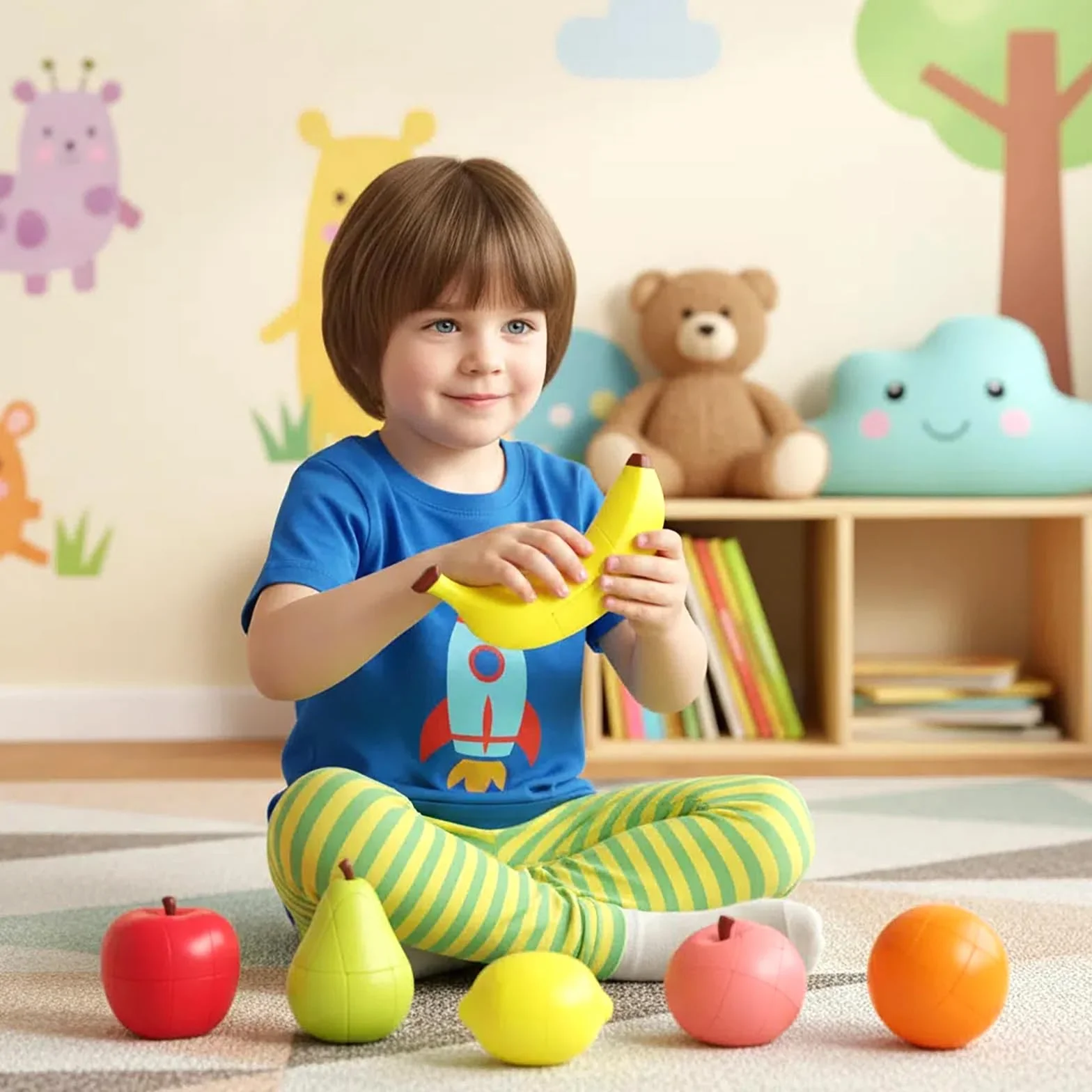 Cubo de Velocidad 3D Frutas Melocotón Limón Naranja Plátano Manzana Pera Cubo Mágico Rompecabezas Paquete de 6