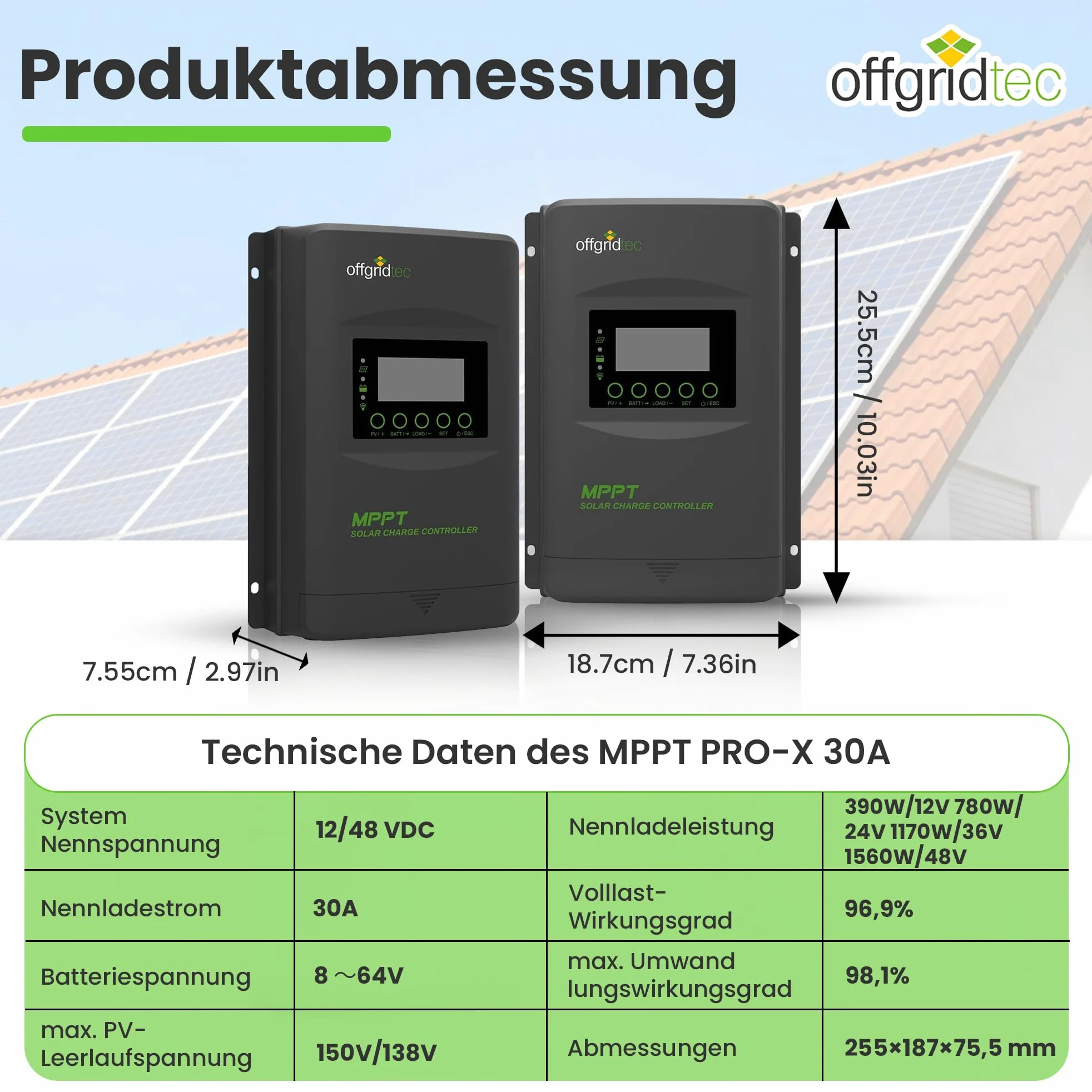 Offgridtec MPPT PRO-X - Regulador de carga (30 A, 12 V - 48 V)
