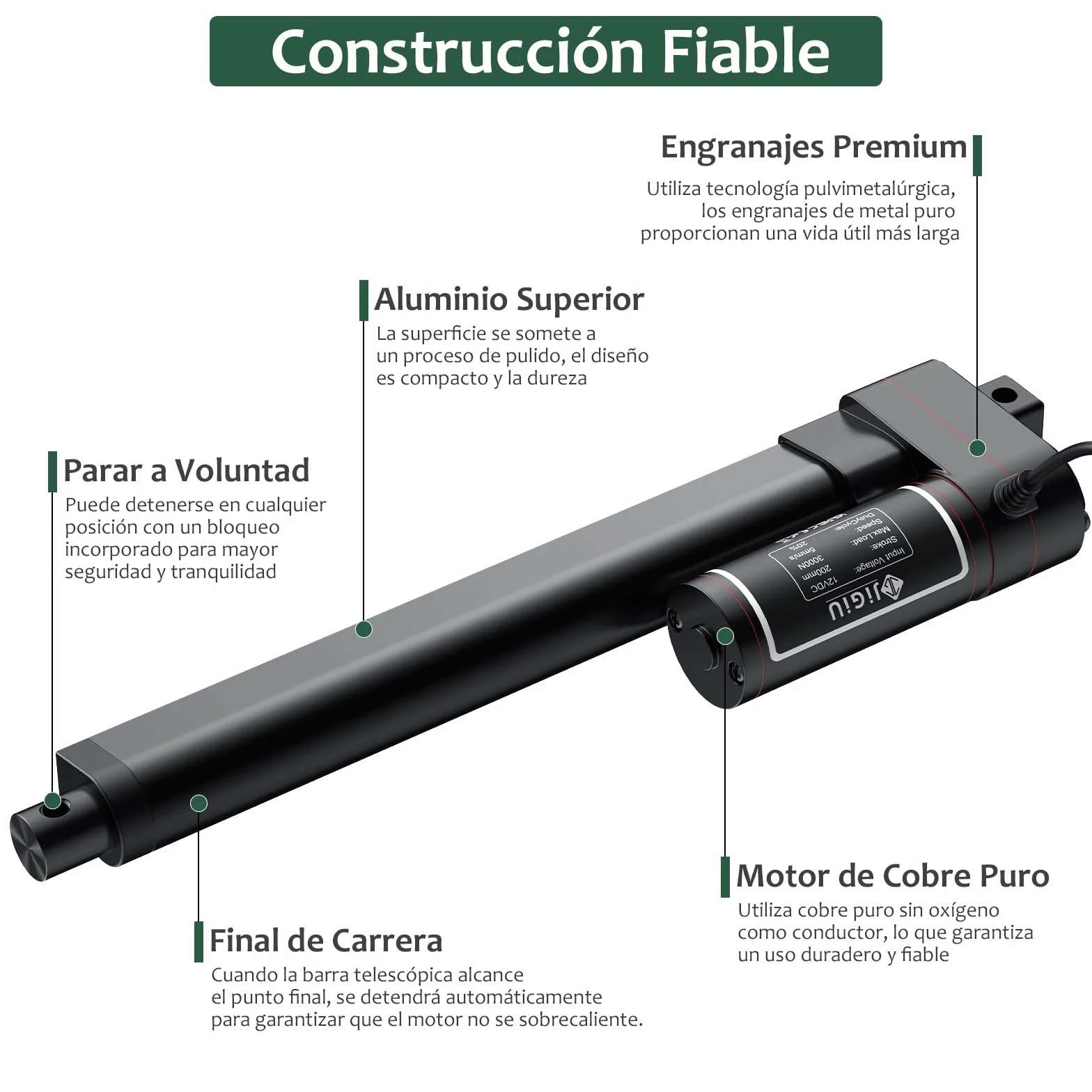 JiGiU 200mm 12V Actuador Lineal 660lbs 3000N 5mm/s IP65