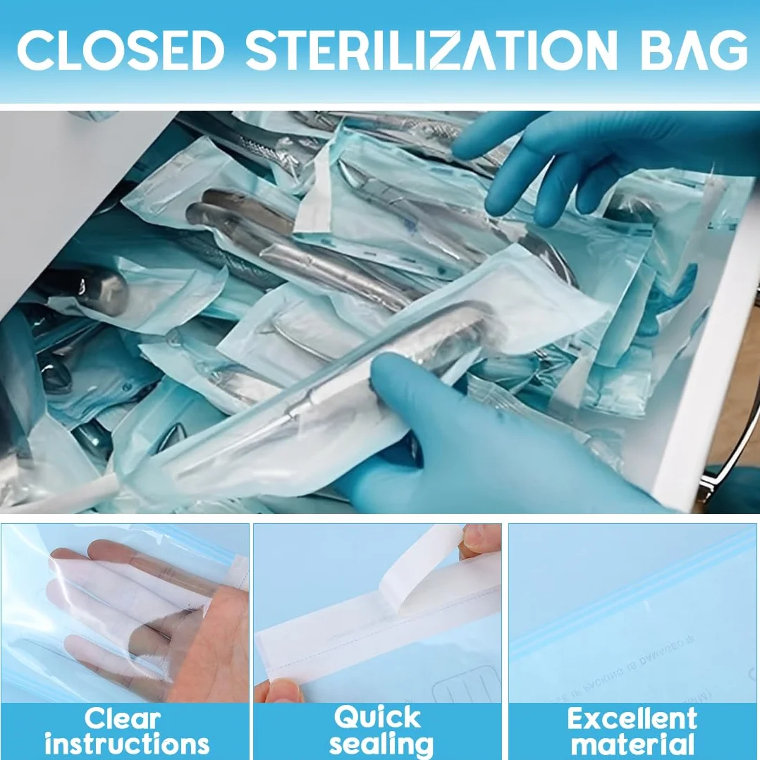 Autoadhesivas Bolsa de Autosellado, Pack 150 bolsas de esterilizacion para instrumentos dentales y manicura