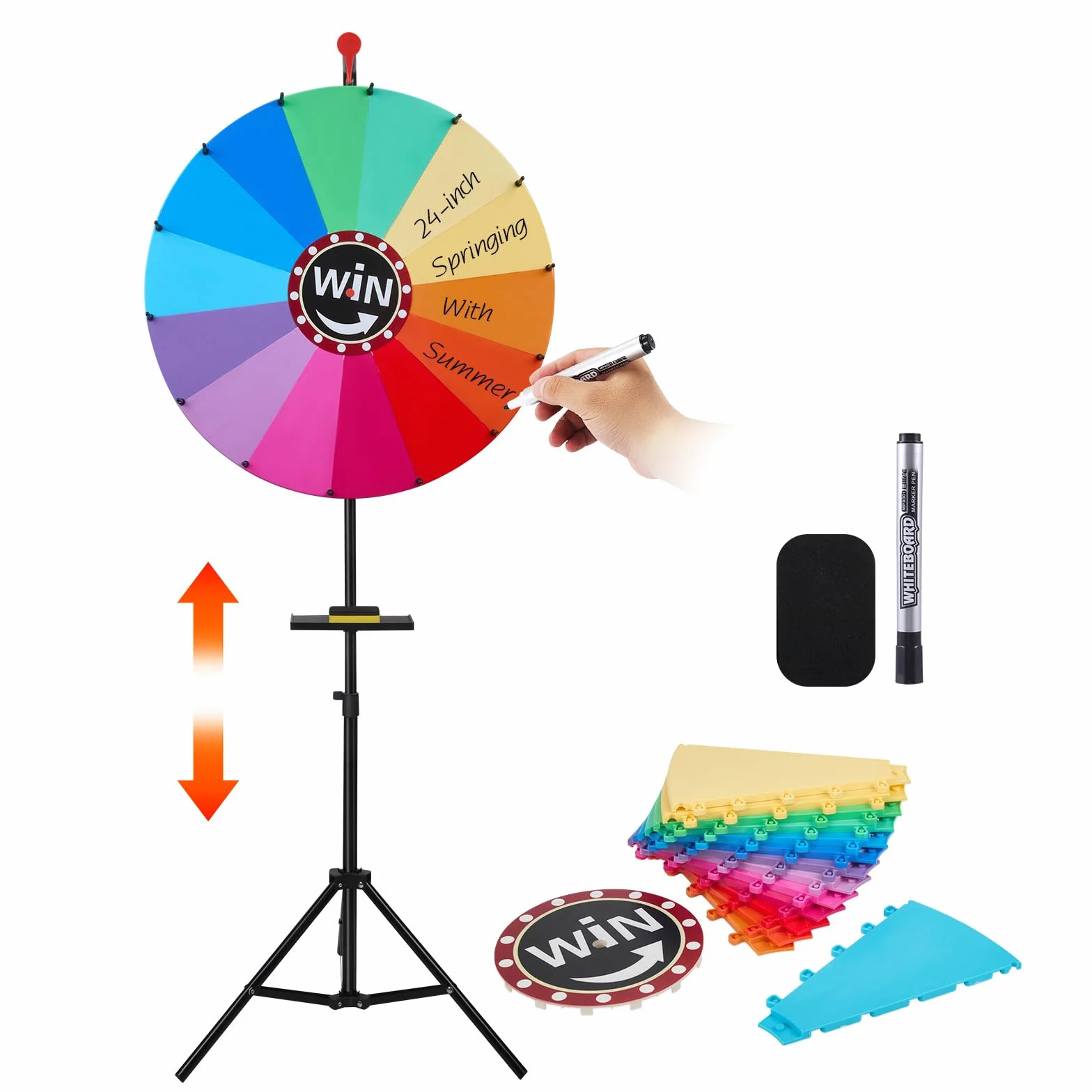 Ruleta de la Suerte 60 cm (24") Altura Ajustable 1-1.6m, 14 Ranuras con Bandeja, Rotulador y Borrador