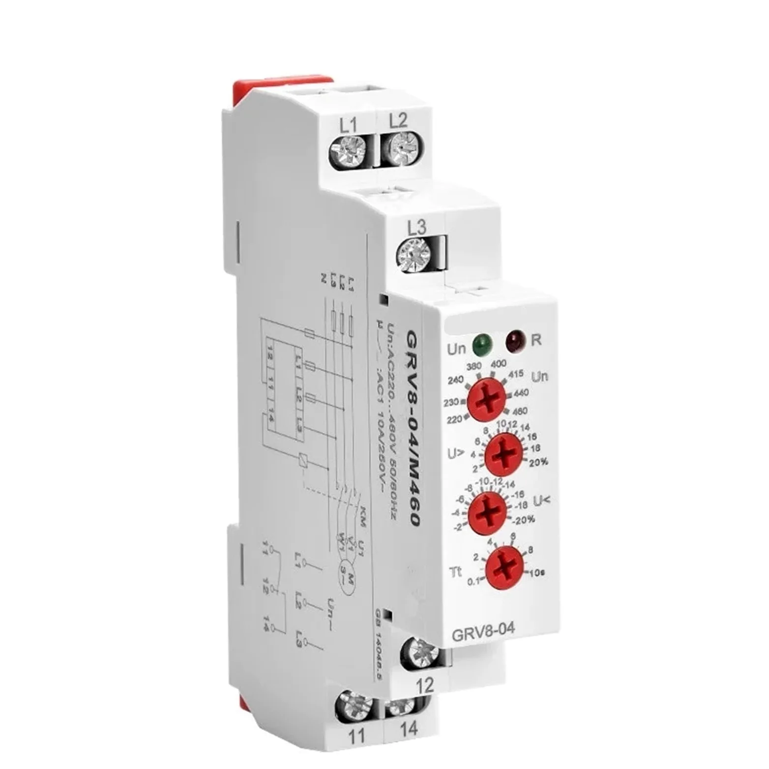 GRV8-04 Relé de control de voltaje trifásico Secuencia de fase Fallo de fase Protección contra sobretensión y subtensión 1 unidad(GRV8-04 M265)