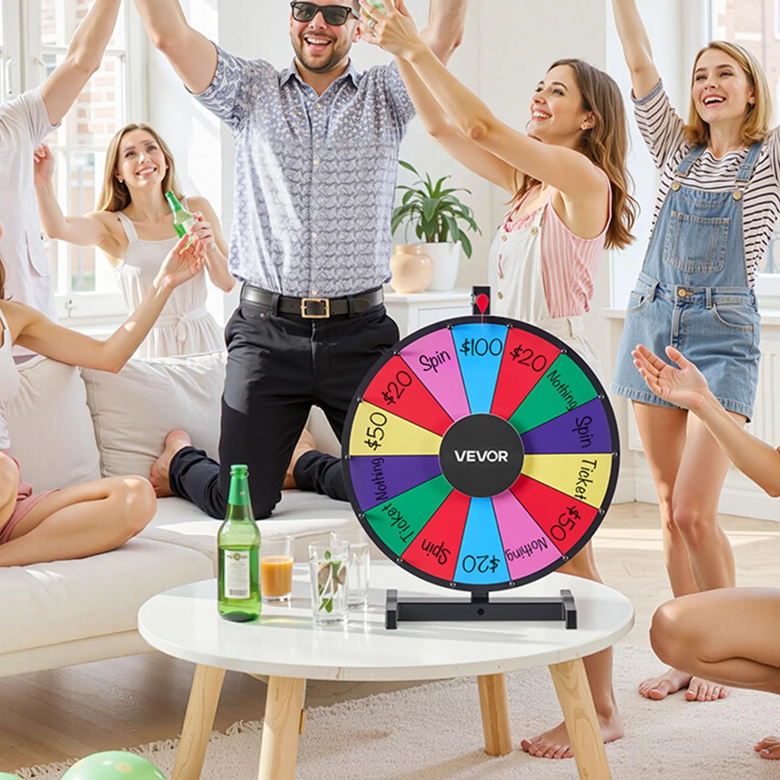 VEVOR Rueda de la Fortuna 14 Ranuras con Soporte Juegos de Lotería Ruleta Ganadora 458 x 205 x 550 mm