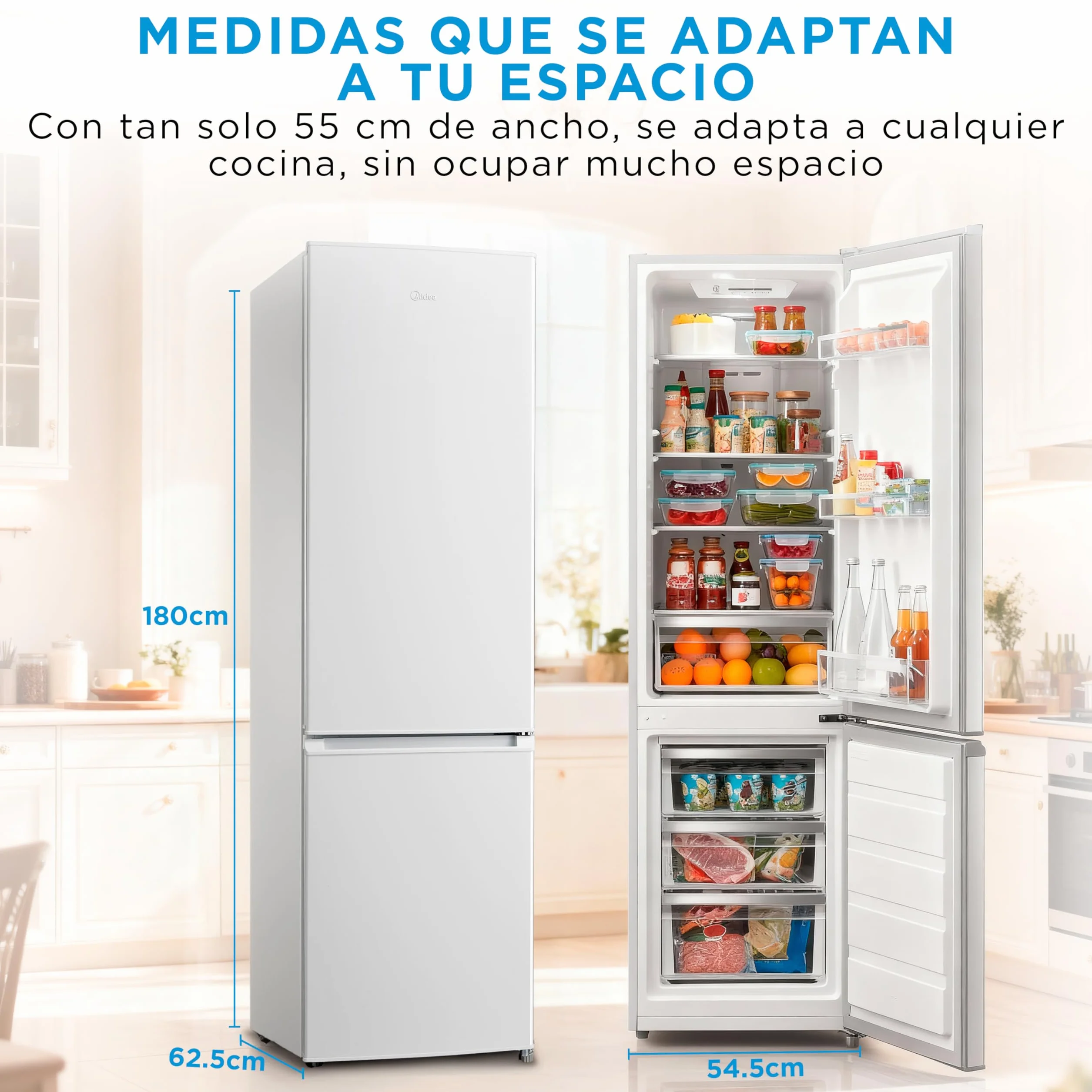 Midea Frigorífico Combi No Frost 55 cm 180 cm Blanco 199 L 71 L Congelador Refrigerador Bajo Consumo