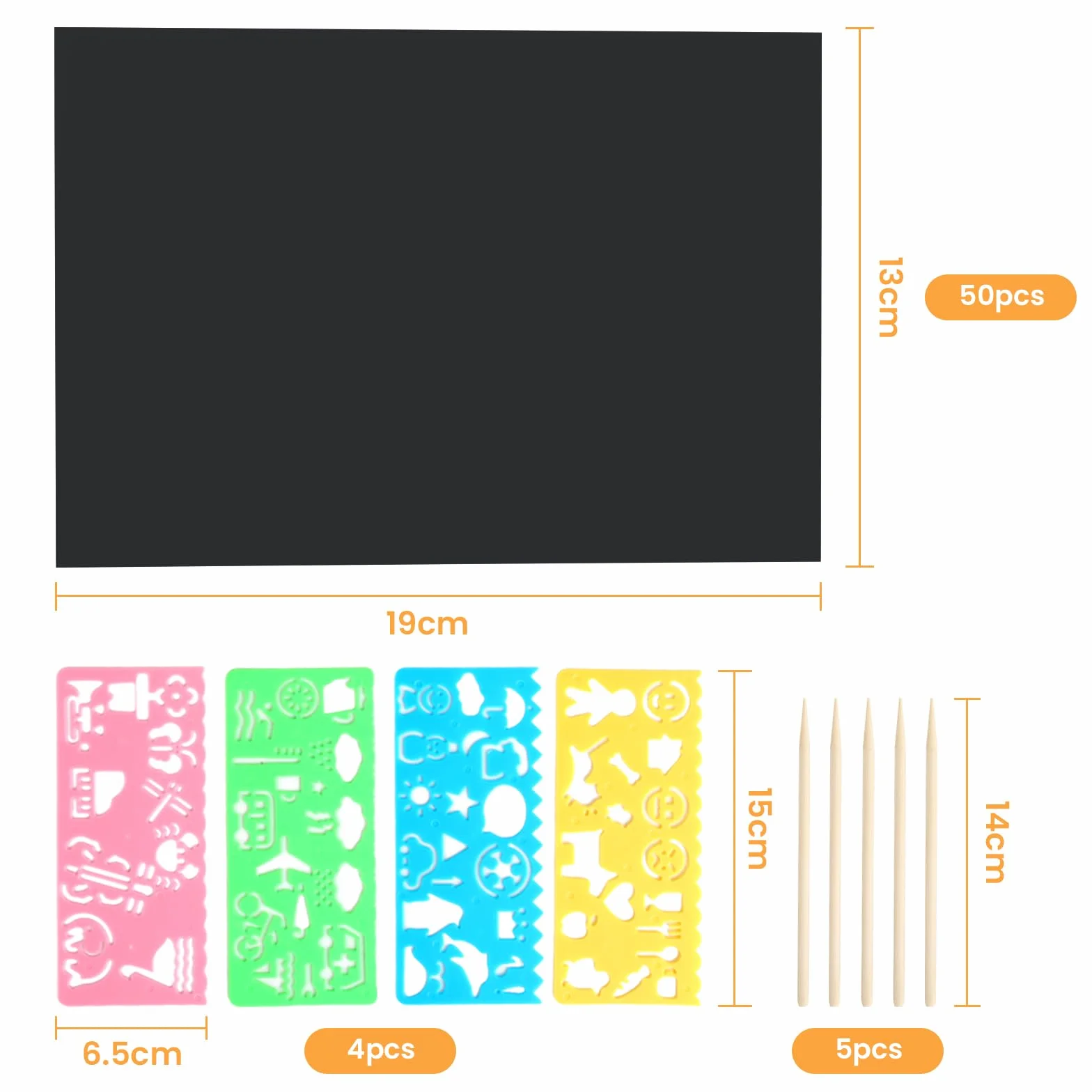 Rainbow Scratch Paper para niños – 50 hojas, 5 lápices, 4 plantillas, kit de dibujo DIY