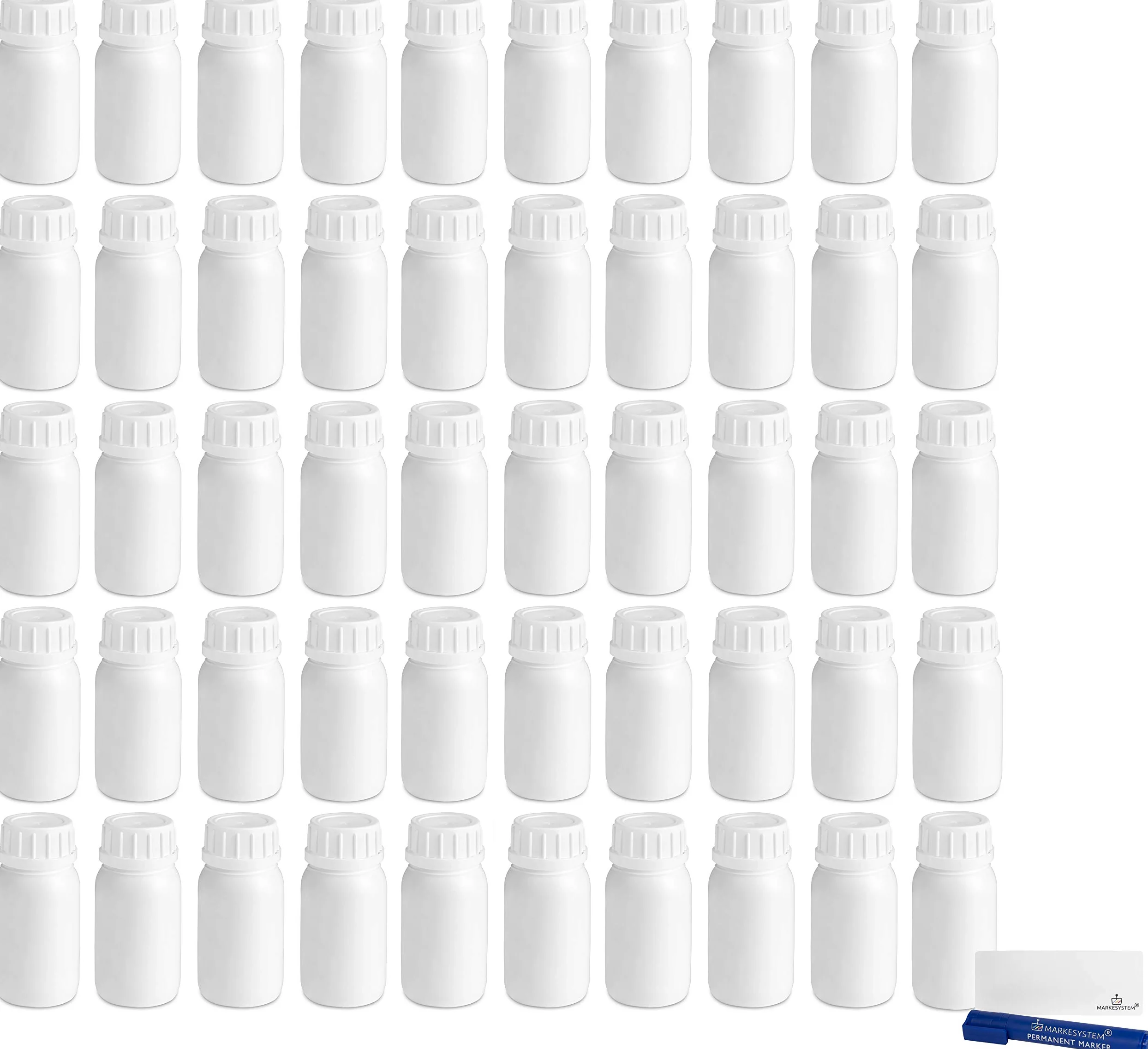 Botella blanca 250 ml (50 botellas) de plástico, cierre rosca boca ancha - Catering Industrial, Líquidos, Cosmética, Químicos, ADR + Kit Etiquetado, Apta para uso alimentario.