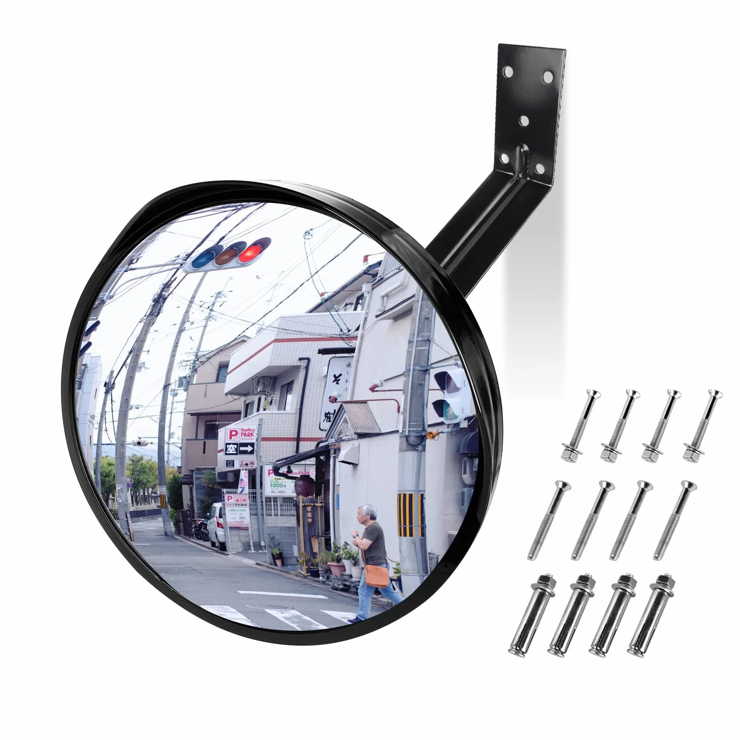 Espejo de seguridad convexo, espejo de gran angular curvado para garajes, pasillos y estacionamientos, elimina los puntos ciegos con soporte de pared totalmente ajustable, cristal acrílico