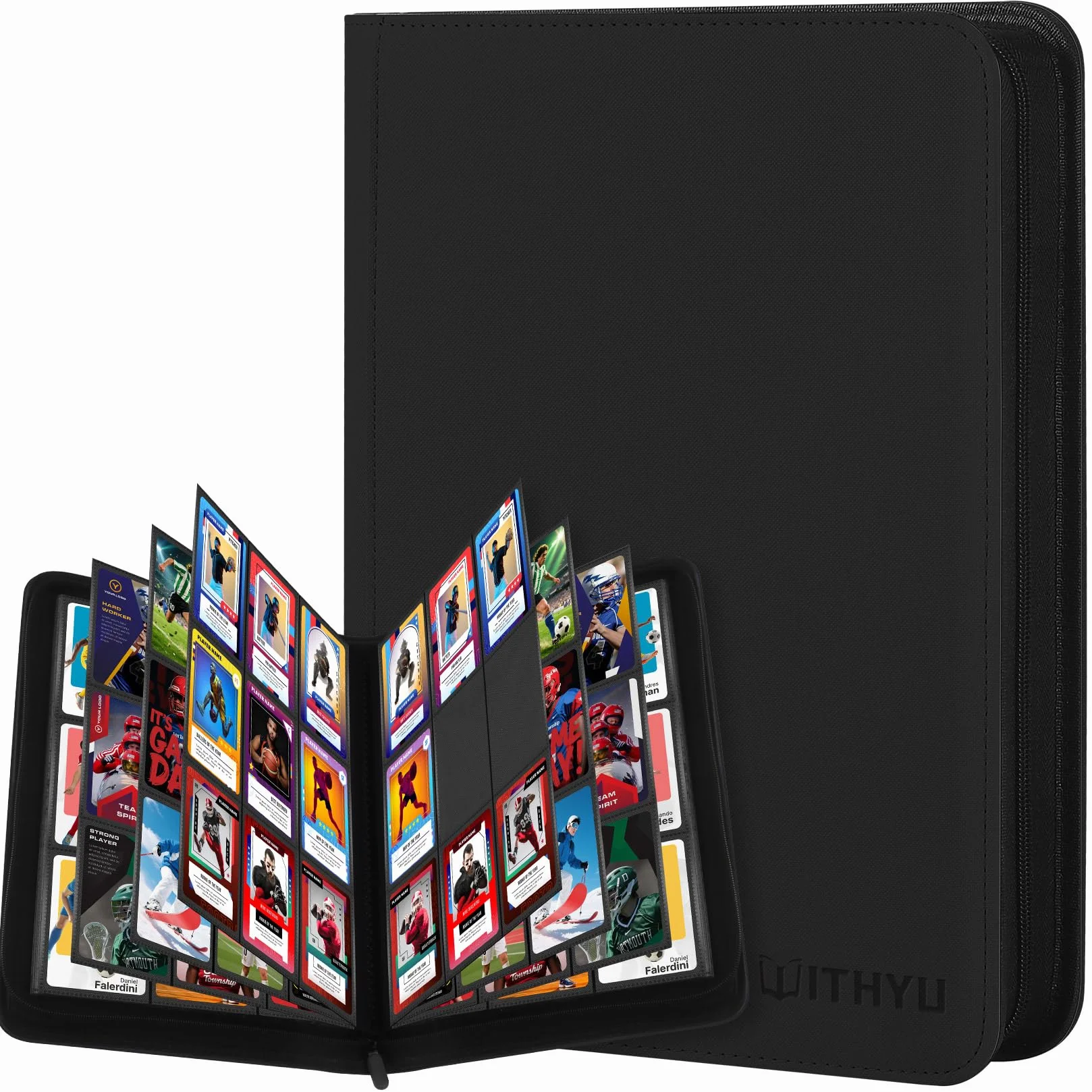 WITHYU Álbum de Colección de Cartas 9 Bolsillos 540 Cartas Carpeta Impermeable Carga Lateral Cremallera TCG Fútbol Coleccionables Negro