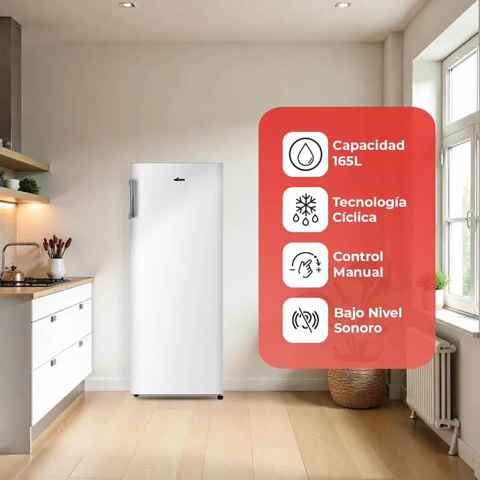 Nilson Congelador Vertical Blanco NCV145500E 165L Puerta Reversible Eficiencia Energética Clase E