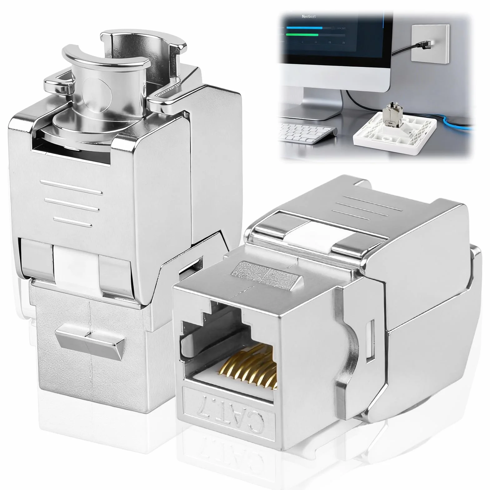 Conector RJ45 Hembra Cat 7 STP, Módulos Apantallados AWG 22-24, 10 Gbps, 1000 MHz, Tool-Free