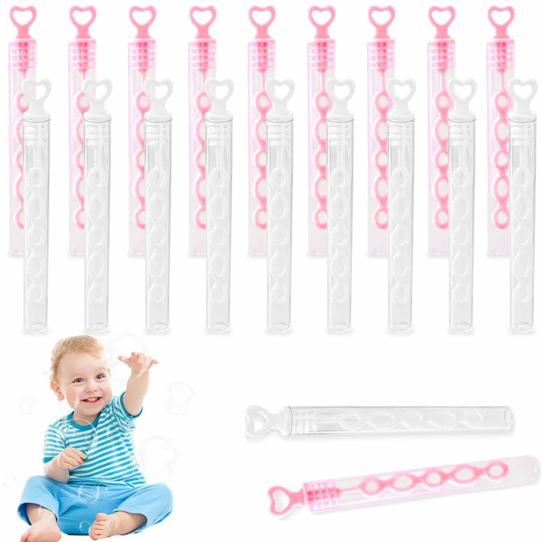 Pompas de Jabón Niños 20 Piezas Sopladores de Burbujas con Forma de Corazón 5 Agujeros Juguetes para Fiesta Rosa y Blanco