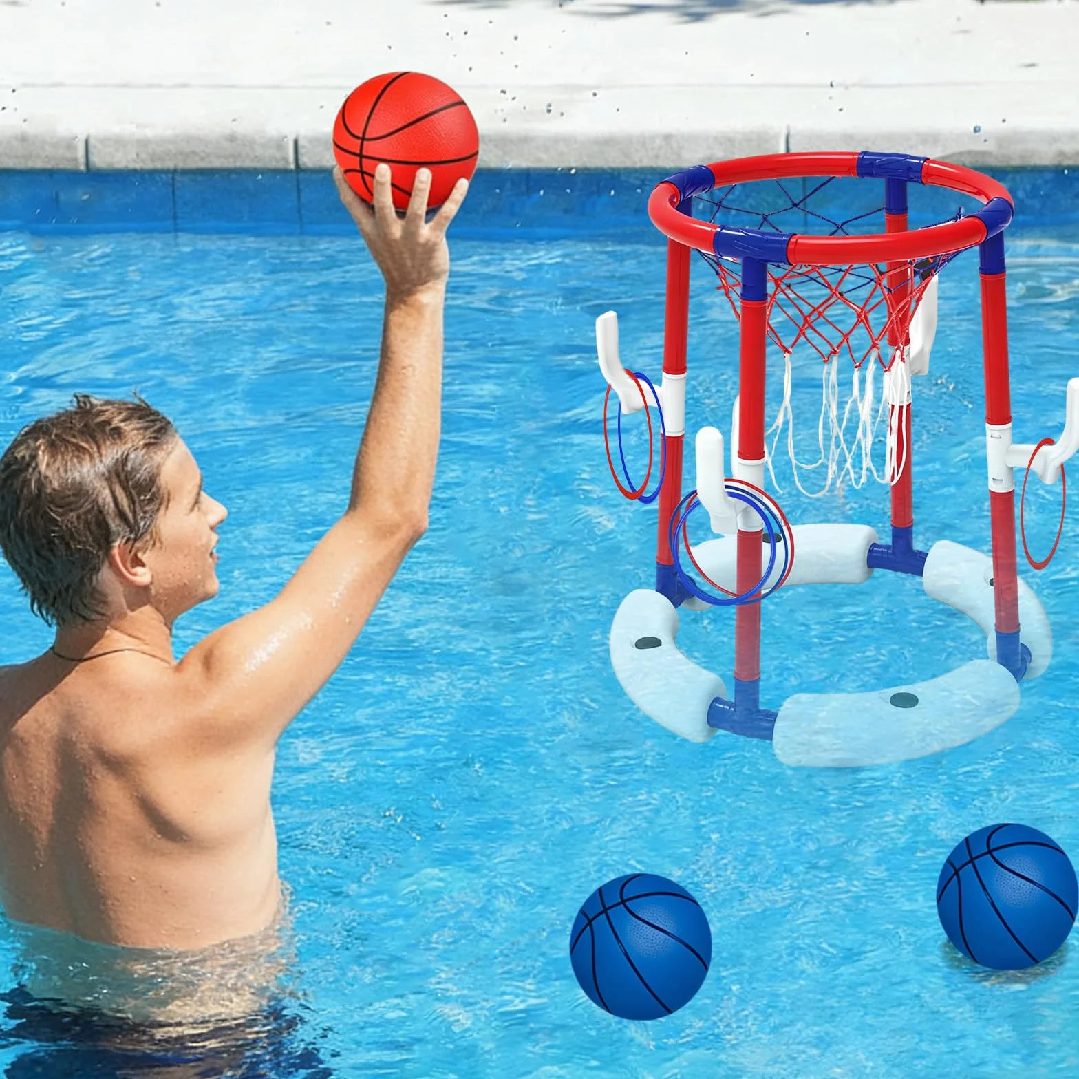 Baloncesto Flotante Hinchable para Piscina, Juguete Acuático de Verano y Playa