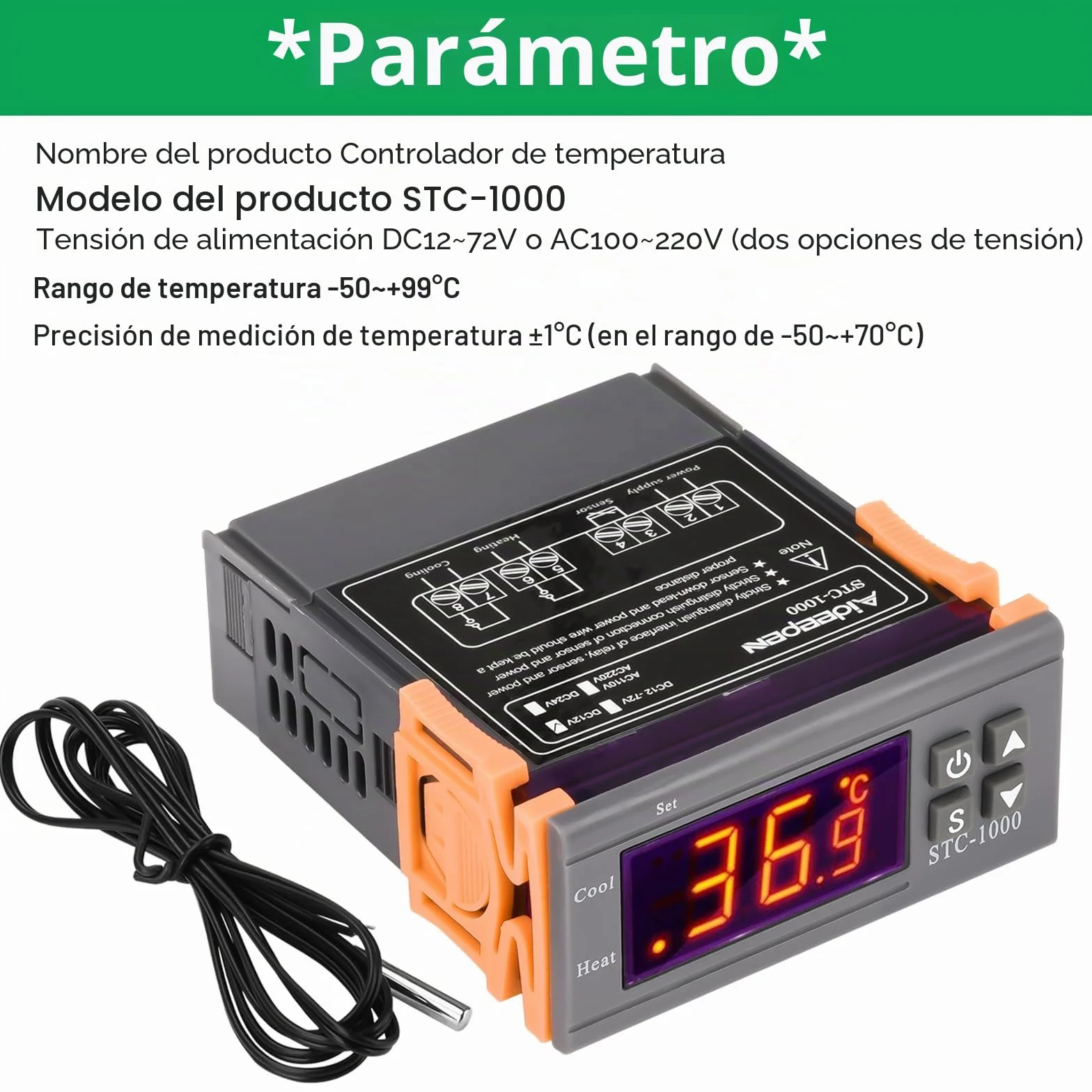 Aideepen STC-1000 Termostato Digital 12V DC Controlador de Temperatura con Sonda NTC 10K