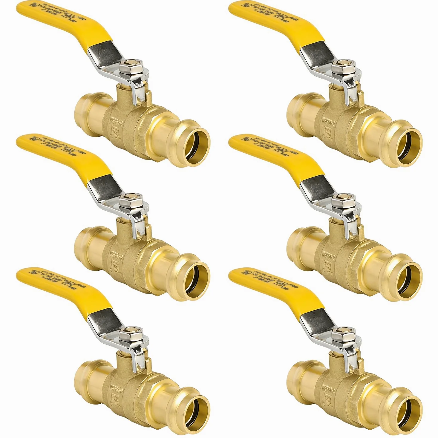 WiseWater Válvula de bola de presión de 1,27 cm, 6 unidades, válvula de bola de cierre de 1/4 de vuelta para conexión de tubo de cobre, asas amarillas