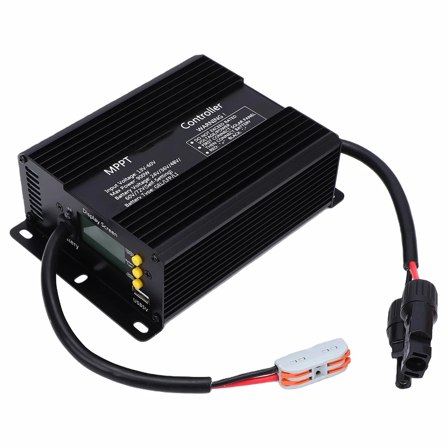 LiebeWH Controlador de Carga Solar MPPT, Controlador de Cargador Solar de 60 A con Amplio Rango de Voltaje MPPT, 900 W para Sistemas de Almacenamiento Domésticos de Vehículos Recreativos Solares,