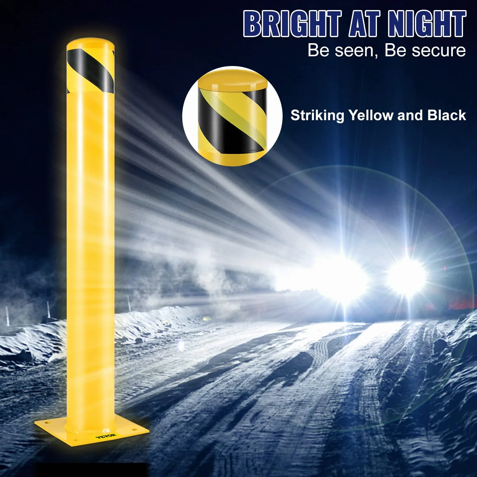 VEVOR Bolardo de Seguridad Metal 36x4.5 2 Piezas Barrera de Seguridad Tubo Acero Recubrimiento Polvo Amarillo 8 Pernos Anclaje