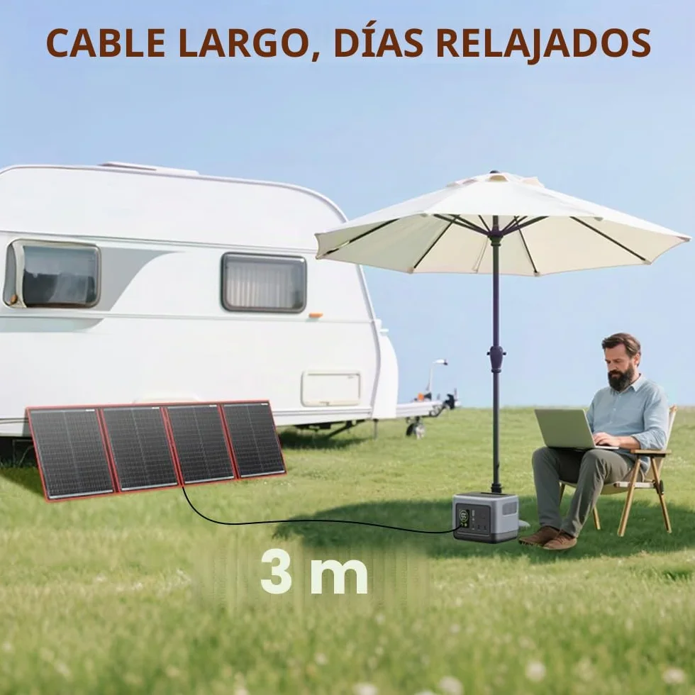 DOKIO Panel Solar Portatil 200W 18V Kit Monocristalino (Alta Eficiencia) con regulador de carga solar y cable fotovoltaico para batería de coche de 12V, AGM, batería de gel, batería de ácido