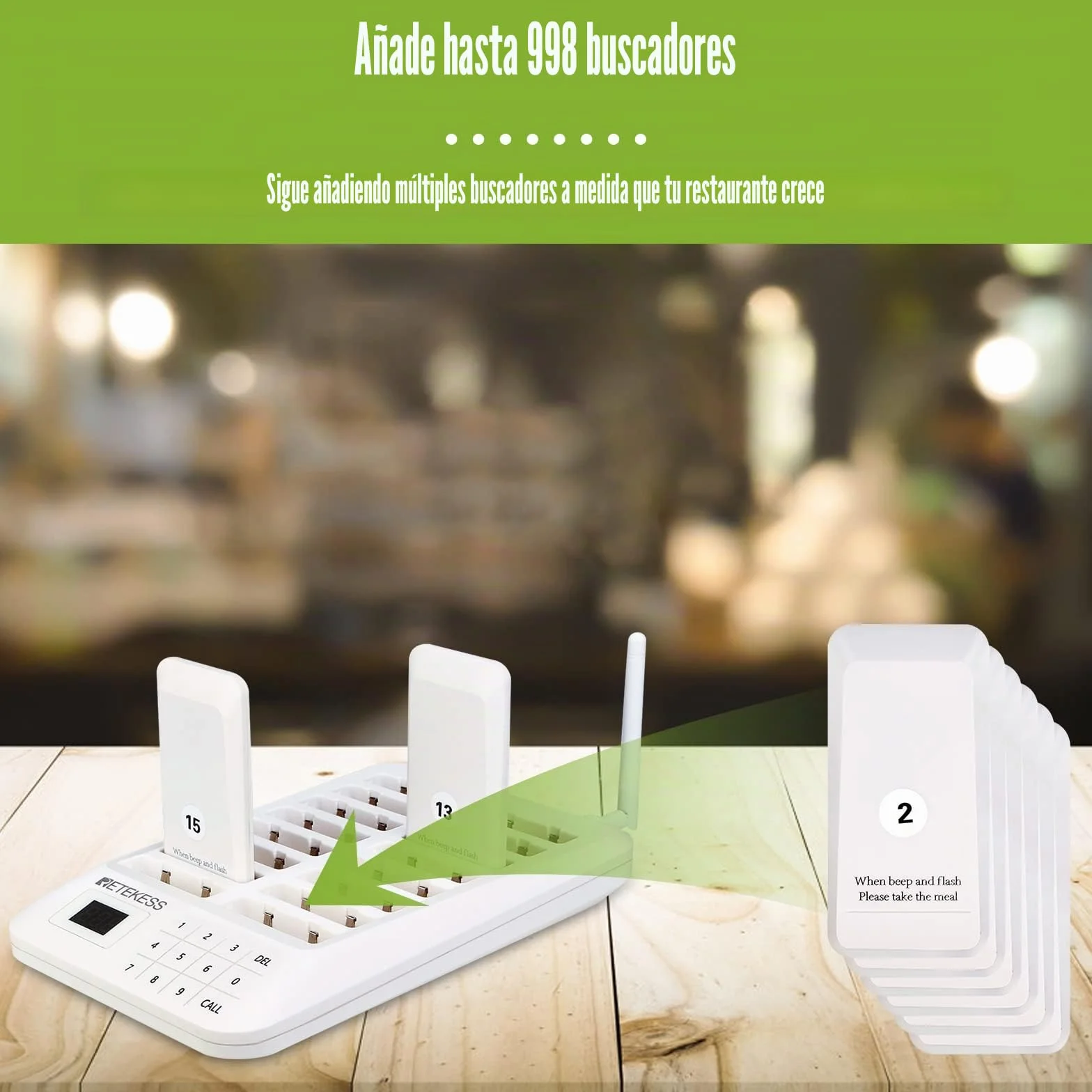 Retekess TD157 Avisador Restaurante, Buscapersonas, 500M, 1-99s Duración de la Llamada, Llamada de Uno a Más, Canal 998, Sistema de Llamadasde usarpara Hoteles, Hospital, Escuela