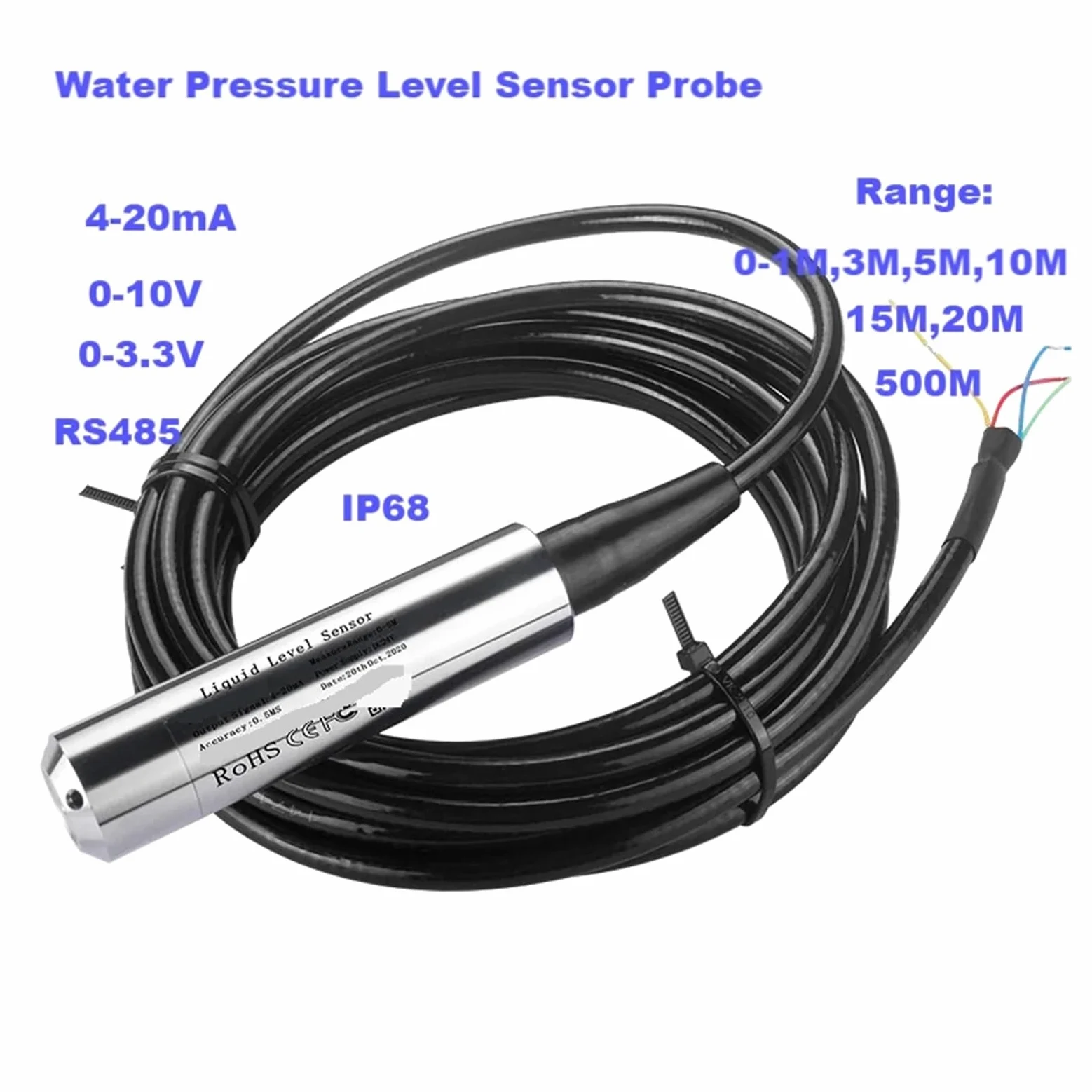 Transmisor de nivel de líquido hidrostático, 1 ud.(4-20mA output,3 meters Range 5m Cable)
