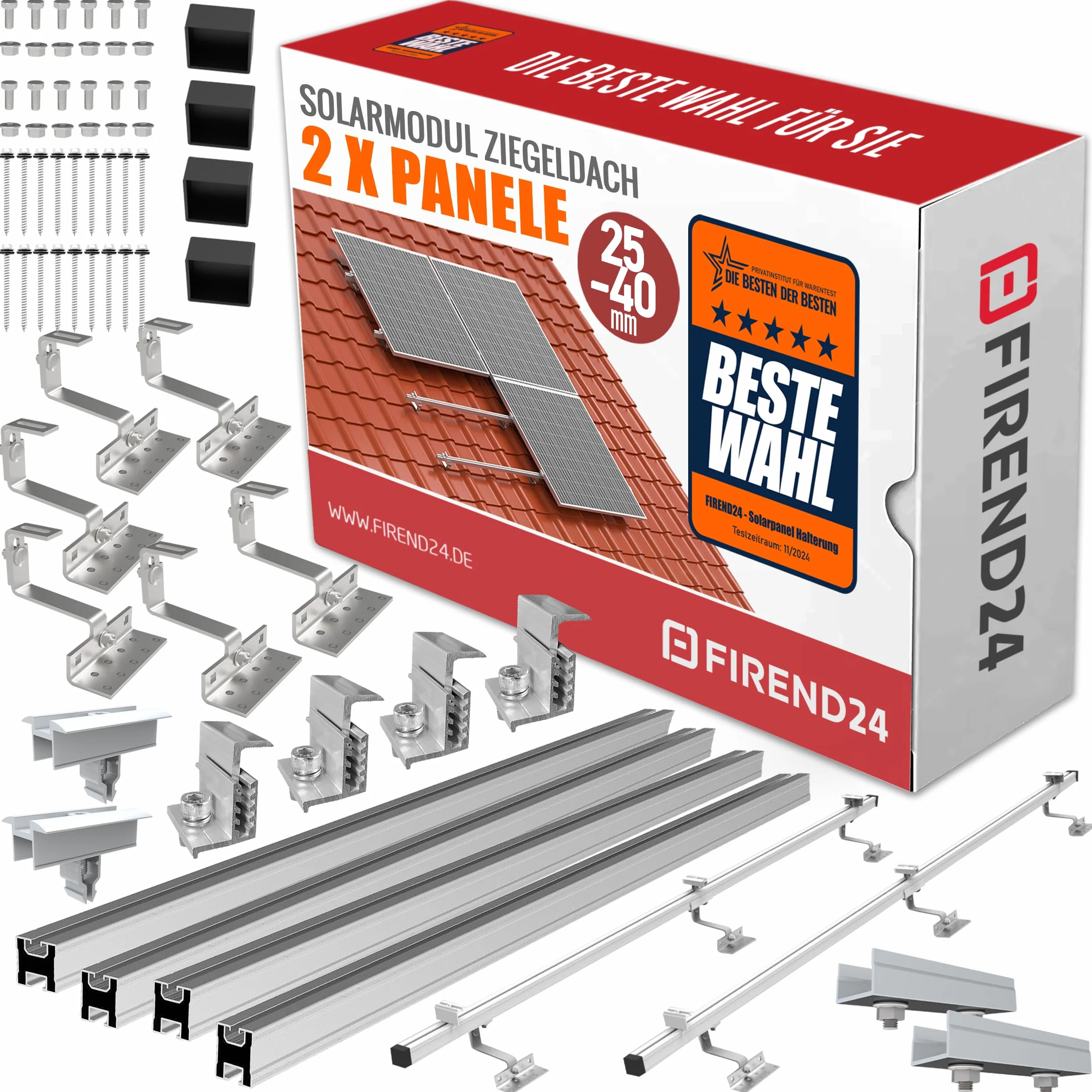 Set de 2 módulos fotovoltaicos, PV, fotovoltaica, soporte de techo, fijación, soporte, soporte, solar, panel solar, panel solar, soporte fotovoltaico, techo de tejas, 35 mm