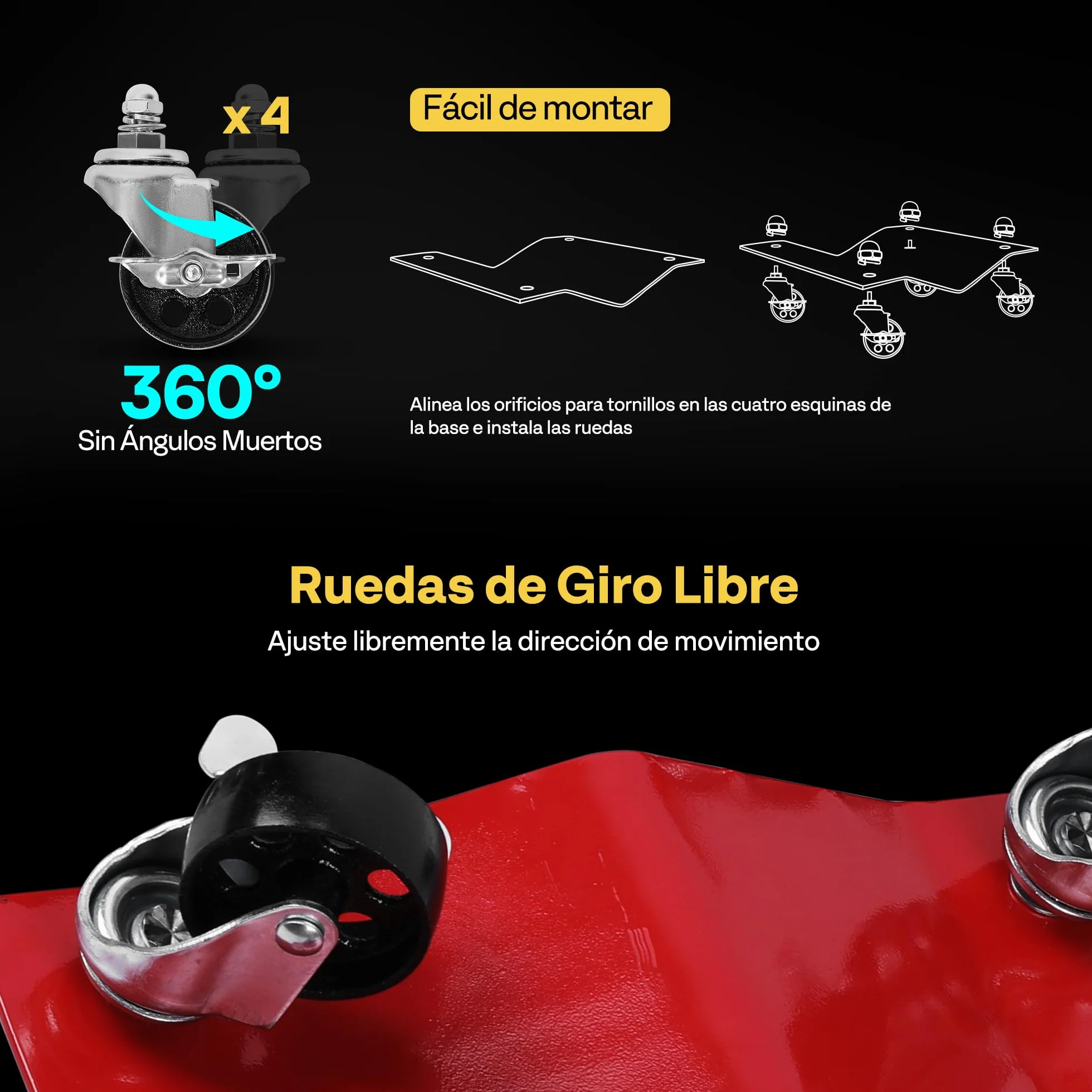 VIVOHOME Carro de Manipulación de Coches 4 Piezas 680kg Capacidad Carga 2720kg en Total para Mover Coches Camiones y Motocicletas Rojo