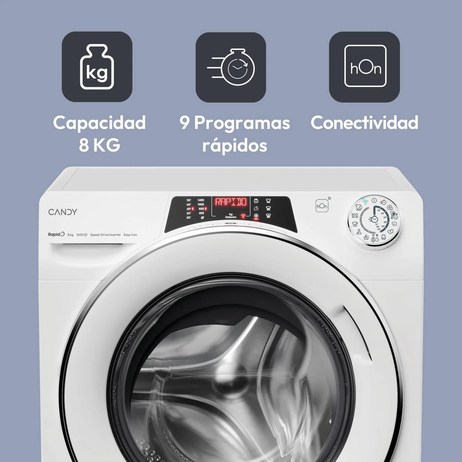 Candy RapidO RO1486DWMCT/1-S Lavadora 8 kg 1400 RPM Motor Inverter Wi-Fi