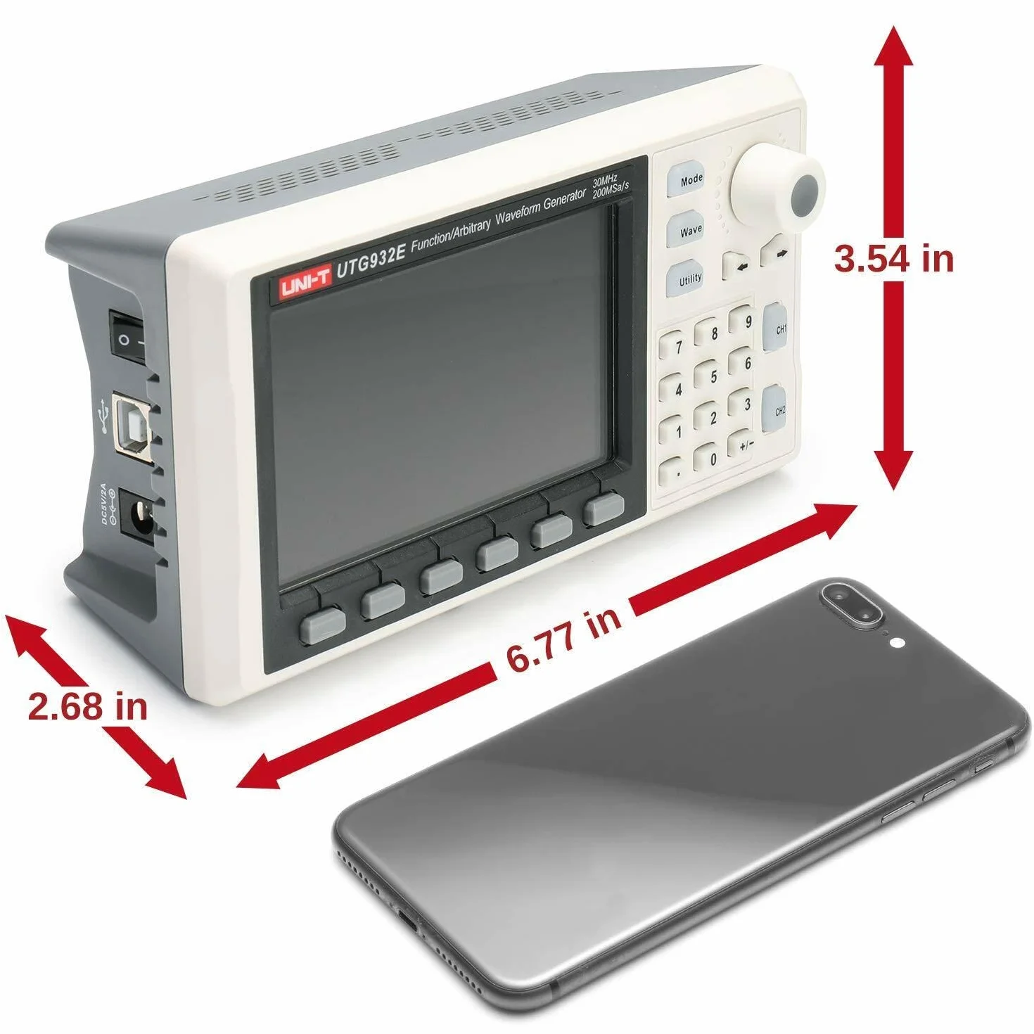 UNI-T Generador de funciones de 30 MHz, UTG932E, generador de forma de onda arbitraria, 2 canales, 200 MSa/s, resolución vertical de 14 bits, enchufe europeo