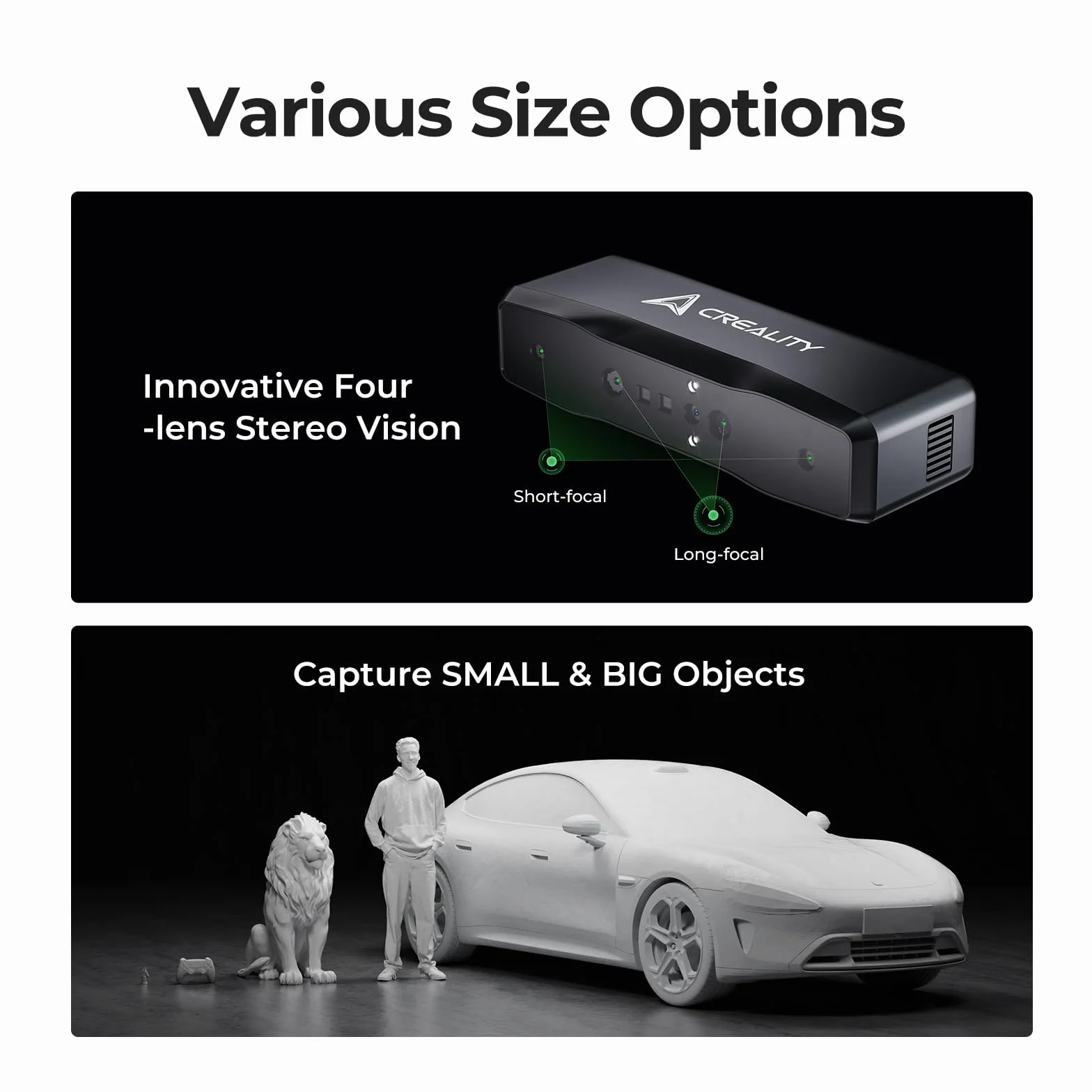 Creality Otter Lite Basic Escáner 3D, Precisión de 0,05 mm, Diseño Innovador de Cuatro Ojos, Adecuado para Todos los Tamaños, 30FPS, One-Shot3D, Tecnología de Luz Estructurada DOE3D