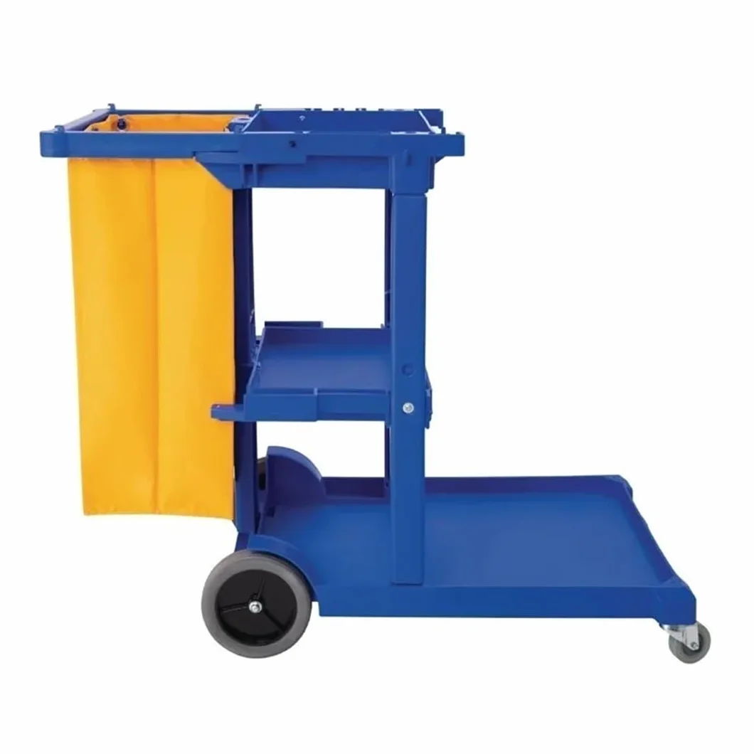 Clim Profesional - Carro de Limpieza Multifuncional Profesional | Equipado con Ruedas y 3 Bandejas | Ideal para Hostelería y Grandes Superficies, Azul y Amarillo, Plástico