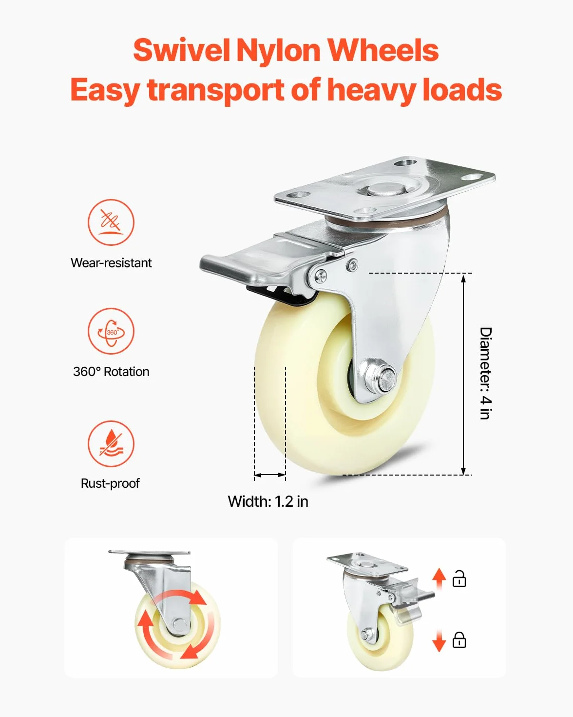 VEVOR Plataforma Rodante para Moto Acuática de 1200 x 720 x 510 mm, Carga de 590 kg, Soporte para Moto de Agua, Carrito PWC con 4 Ruedas y 2 Frenos para Mover Motos de Agua, Kayaks, Lanchas Rápidas