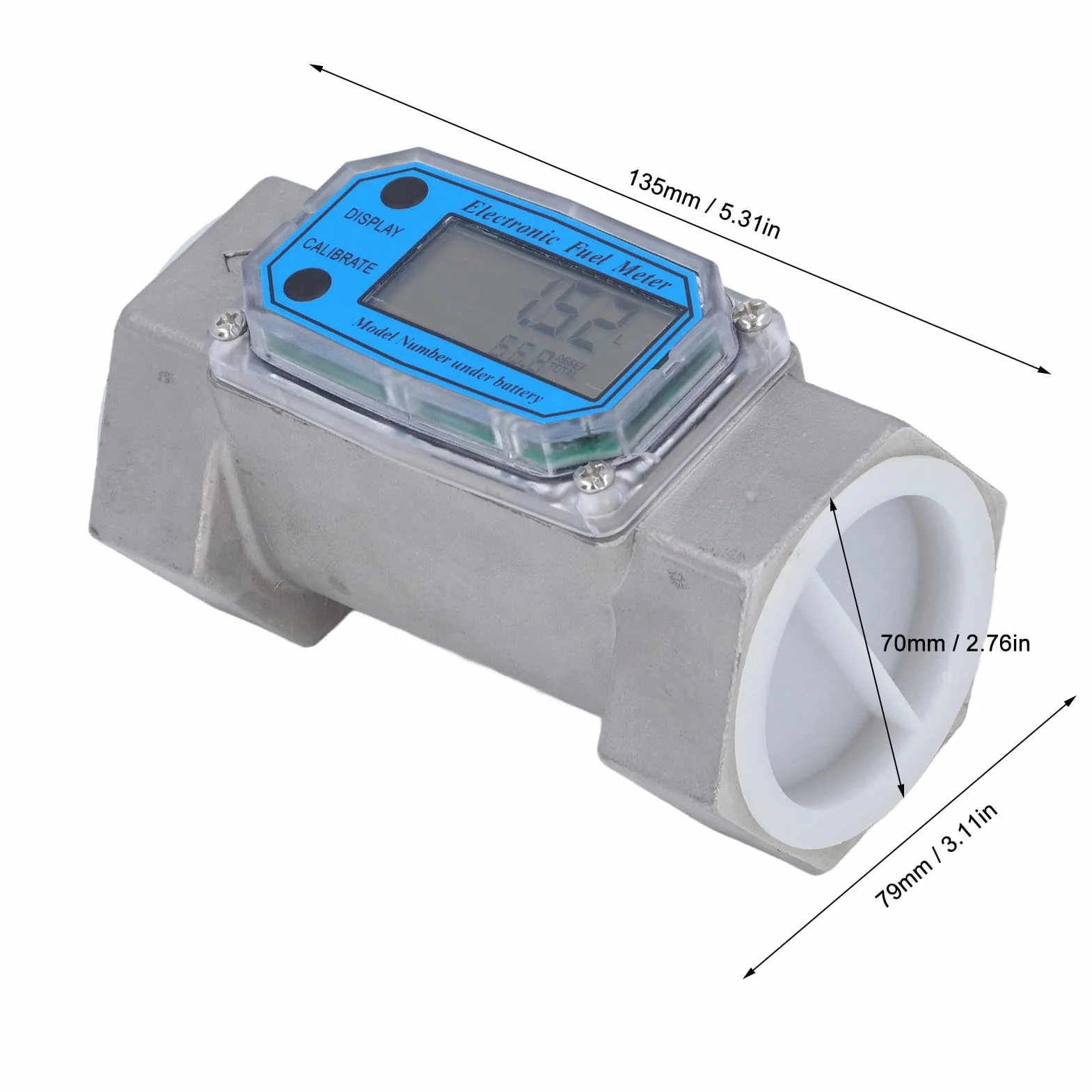 Caudalímetros Agua Digital, Acero Inoxidable Medidor de Flujo de Turbina de 2 Pulgadas 35-250 L/Min, Unidad L, GAL, PTS, QTS