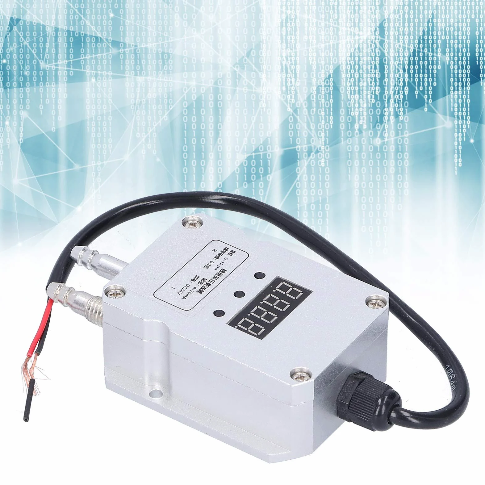 Transmisor de Presión de Viento Sensor de Pantalla Digital de Precisión para Suministro de Aire de Caldera y Control de Presión, Aleación de Aluminio Plateado (0-1Kpa)