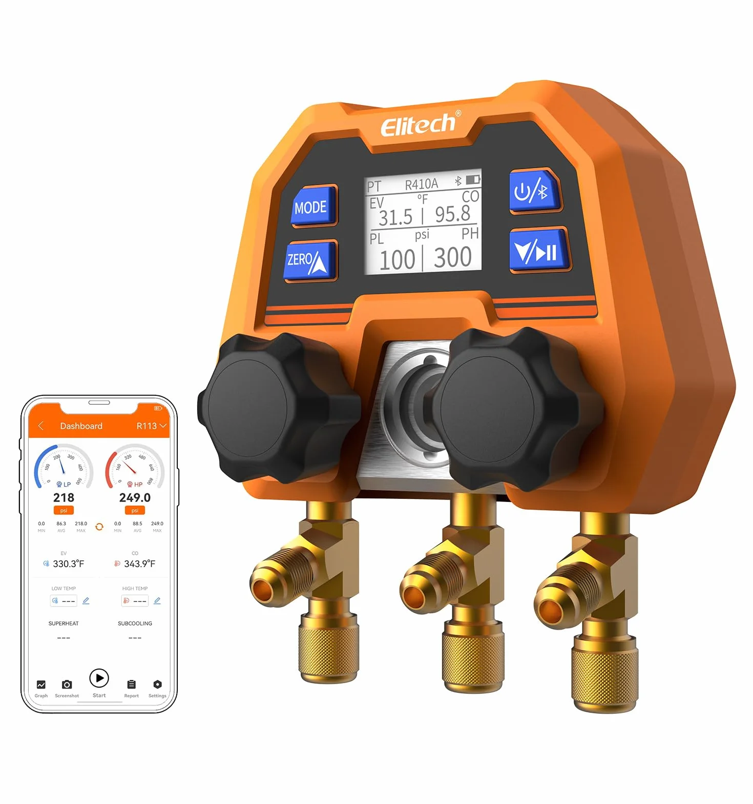 Elitech Manometros Aire Acondicionado,Digital De Refrigerante Medidor De Presión De SMART, Manómetro De Múltiples HAVC, Terminador De Manómetro Analógico DMG-4B