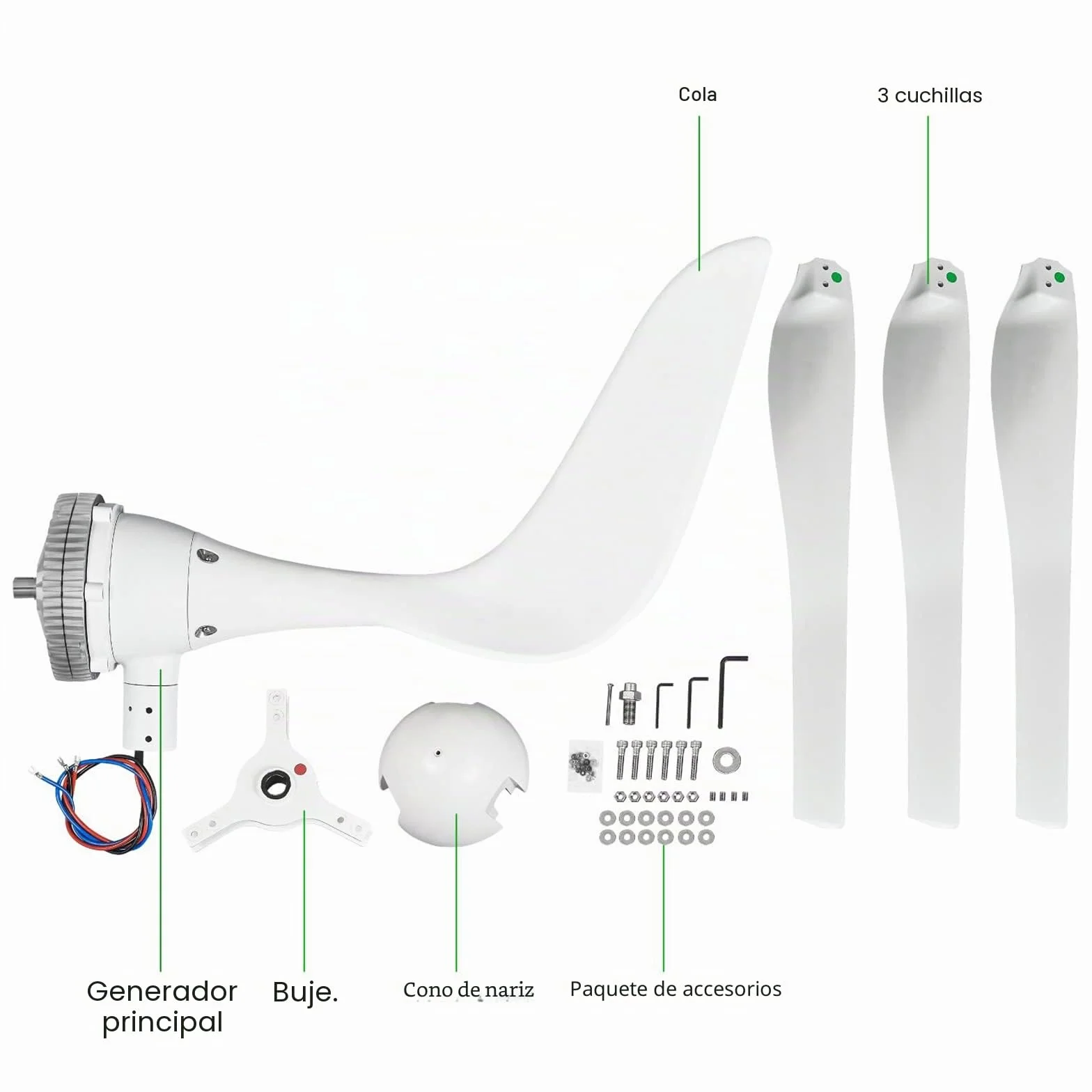 VEVOR Generador de Turbina de Viento 400 W 12 V Turbina de Viento con 3 Palas Velocidad Nominal de 800 r/min Aerogenerador de Controlador de Carga DC 12 V con Cojinetes Dobles para Carreteras y Barcos