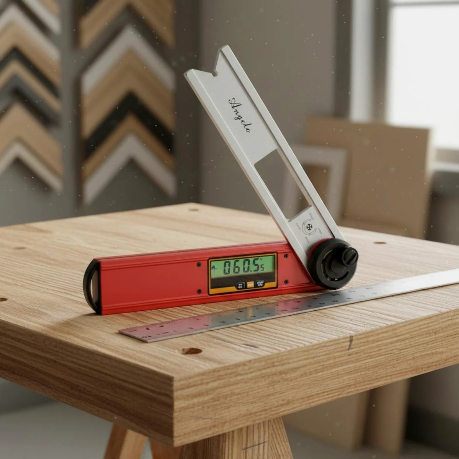 F Fityle Medidor de Ángulo Digital Inclinómetro Goniómetro Regla con Función 360 Grados Niveles de Burbuja y Pantalla Estable Cuerpo de Aluminio Brazo de Acero , Rojo , Ace-360h