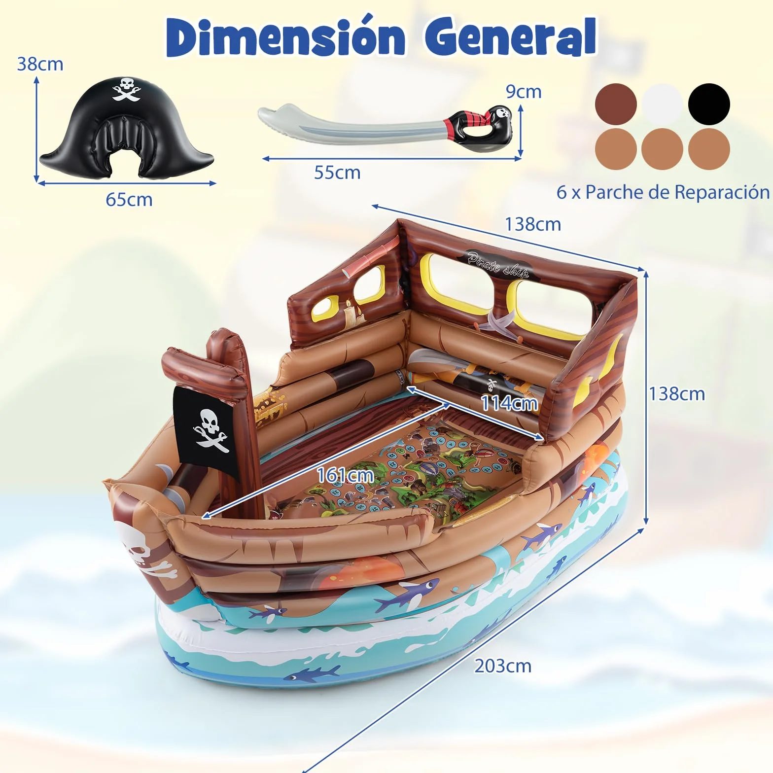 COSTWAY Barca Hinchable Niños Pirata Motor Incorporado 203x138x111 cm