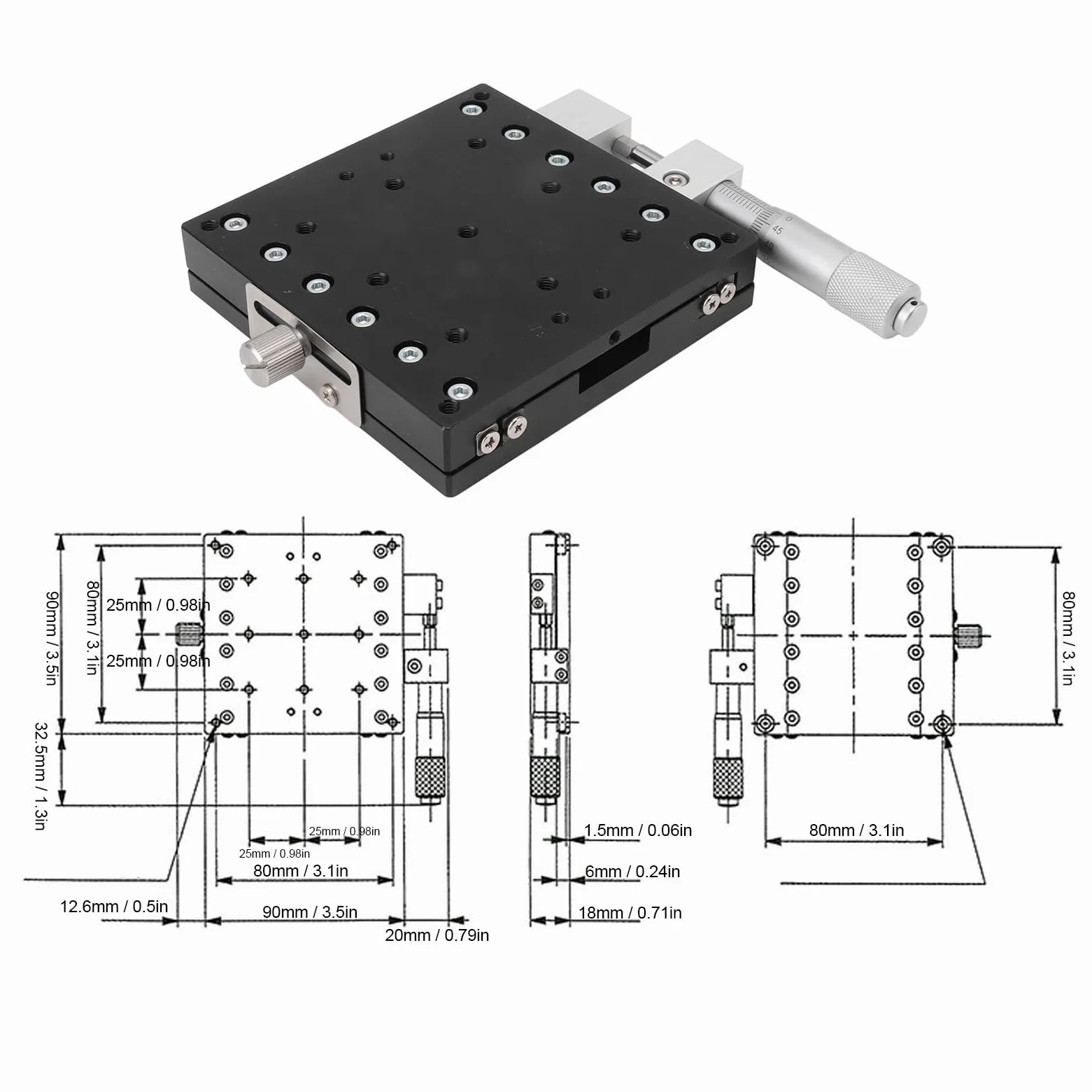 Mesa deslizante de eje X, mesa deslizante de ajuste fino manual, plataforma de corte de eje de aleación de aluminio