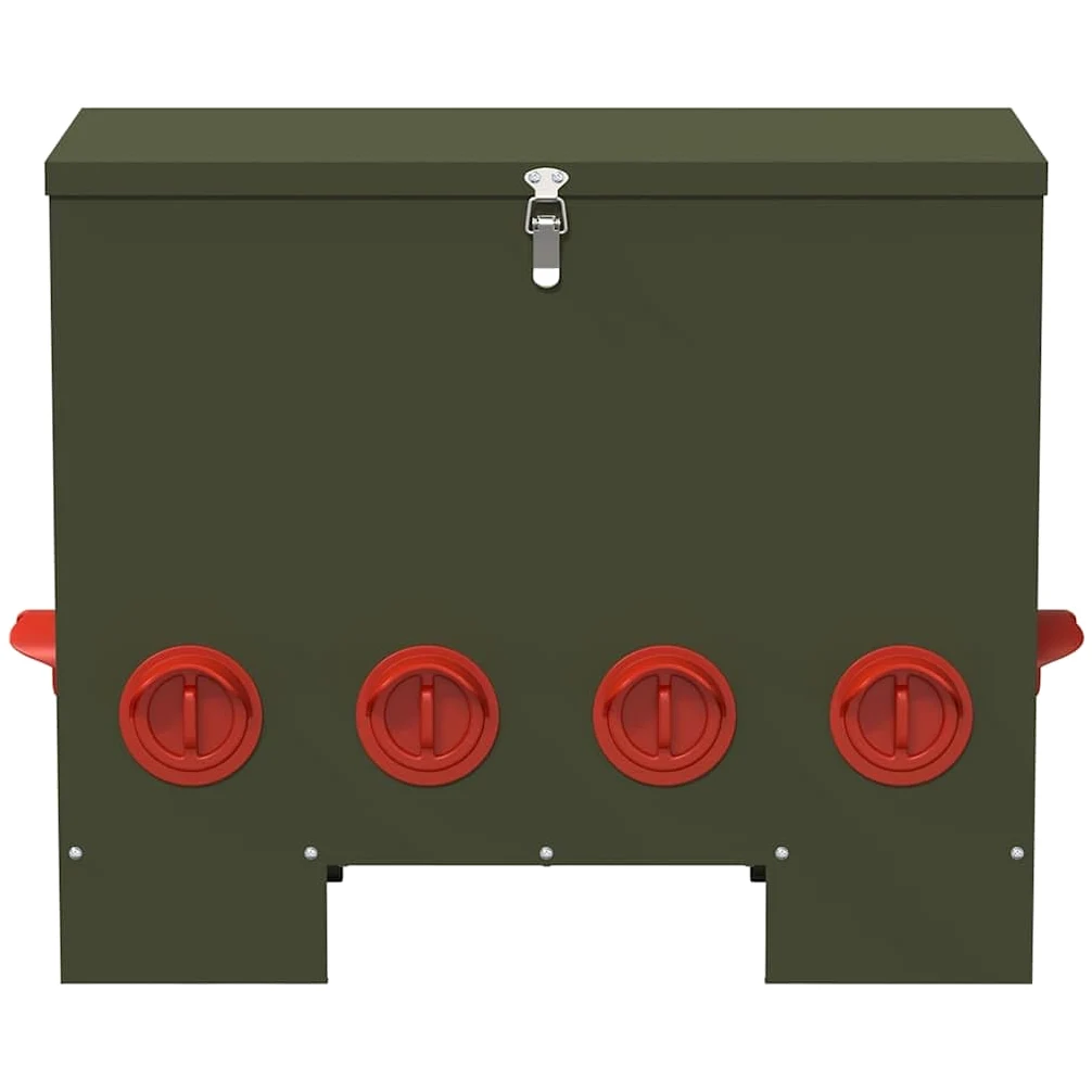 Comedero para gallinas de acero verde oliva 60,5 x 29 x 51 cm, diseño moderno para exterior e interior, fácil acceso a la comida con gran espacio de almacenamiento, resistente a los