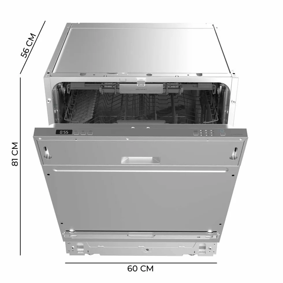 Cecotec Lavavajillas Integrable 60cm Bolero Aguazero 6500 Full-BI 15 Cubiertos Tercera Bandeja Bajo Consumo 6 Programas Dual Zone Wash O2 Dry Motor Inverter Plus