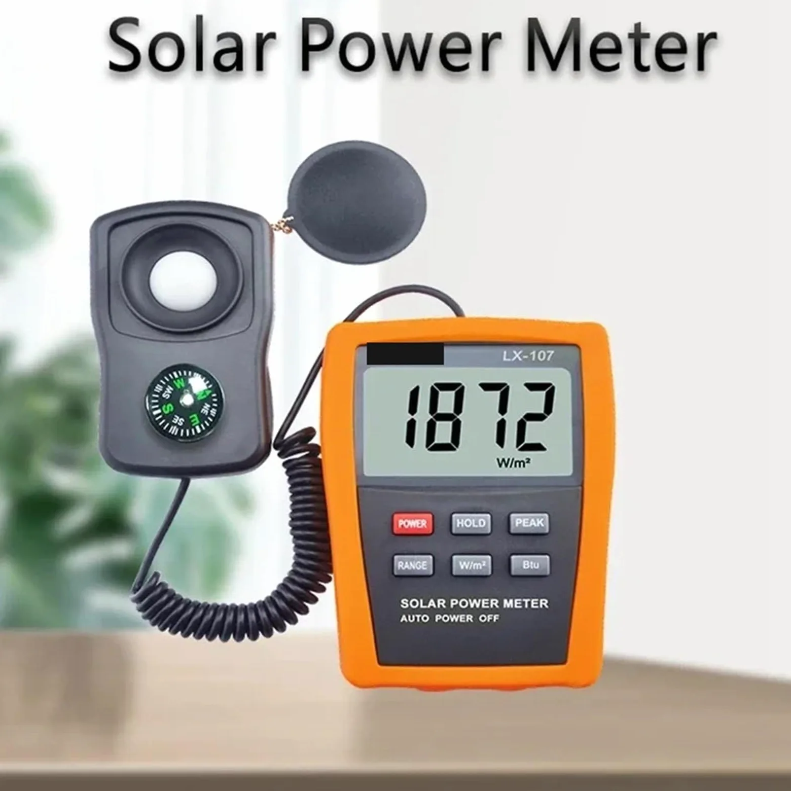 Medidor de energía Solar, investigación Solar óptica, vidrio, intensidad de luz, datos, retención máxima, BTU, probador de radiación de luz, brújula